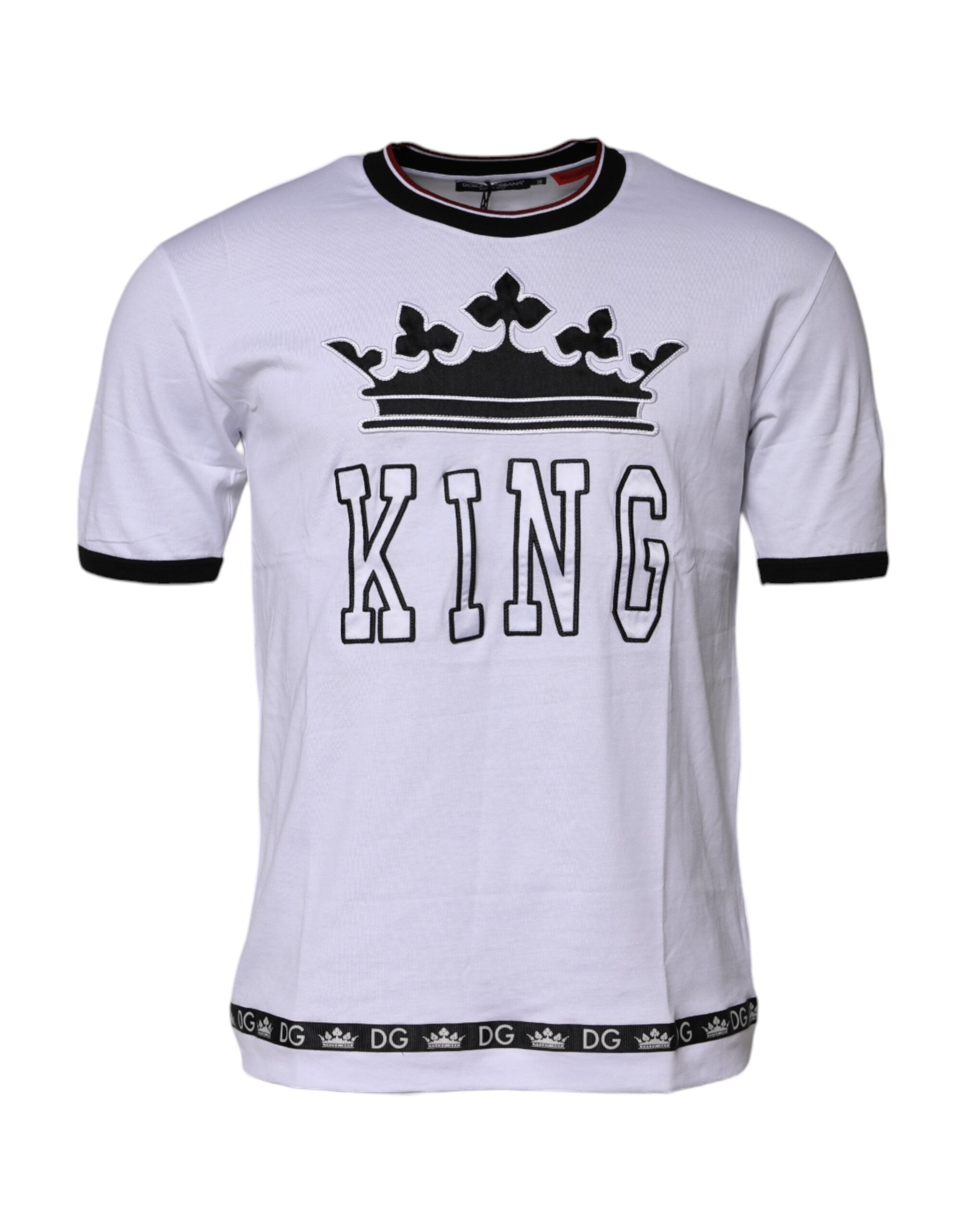 Dolce & Gabbana Weißes Baumwoll-T-Shirt mit Kronenkönig-Stickerei-3