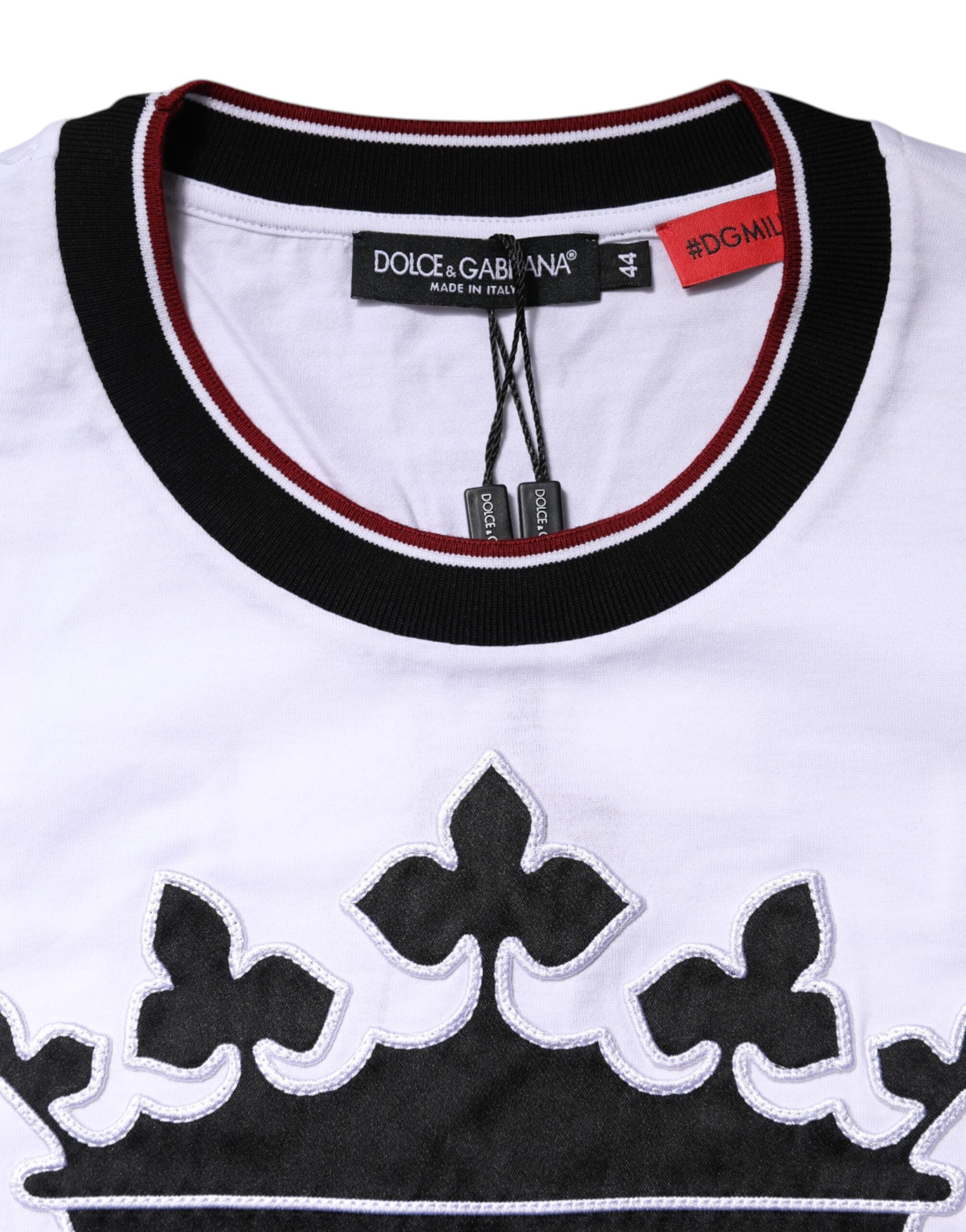Dolce & Gabbana Weißes Baumwoll-T-Shirt mit Kronenkönig-Stickerei-4