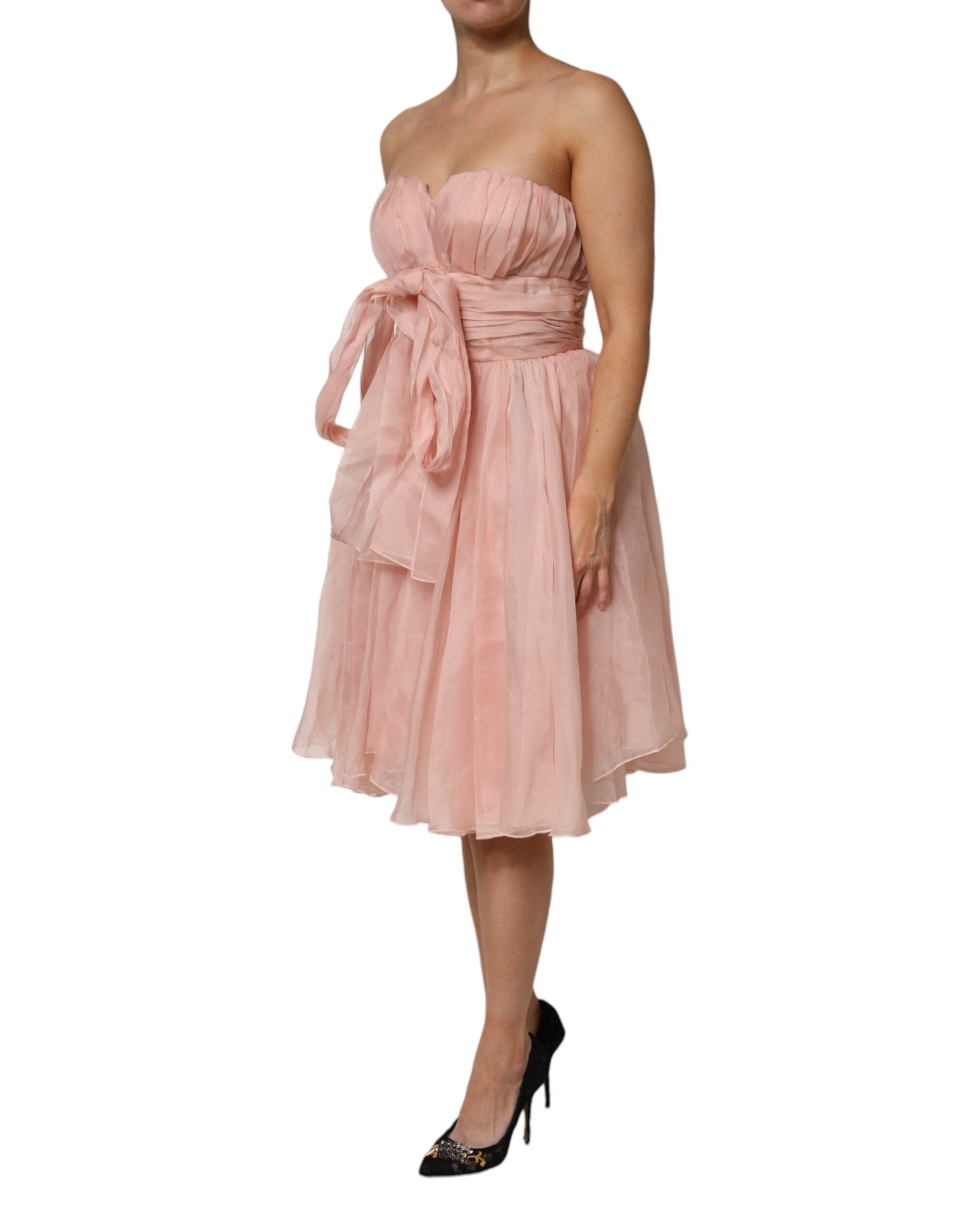 Dolce & Gabbana Pink Silk Chiffon A-Line Pleated Midi Dress-3