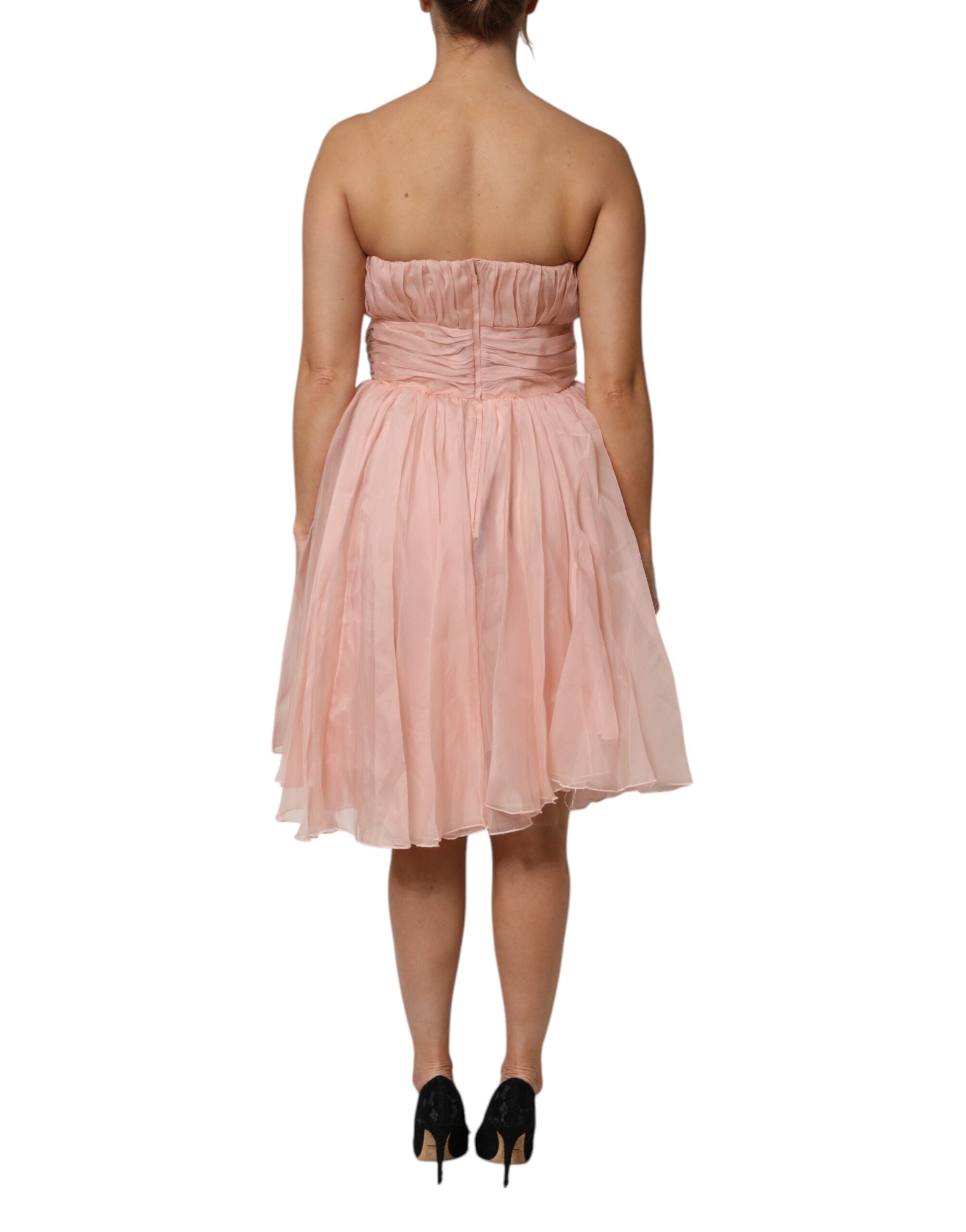 Dolce & Gabbana Pink Silk Chiffon A-Line Pleated Midi Dress-4