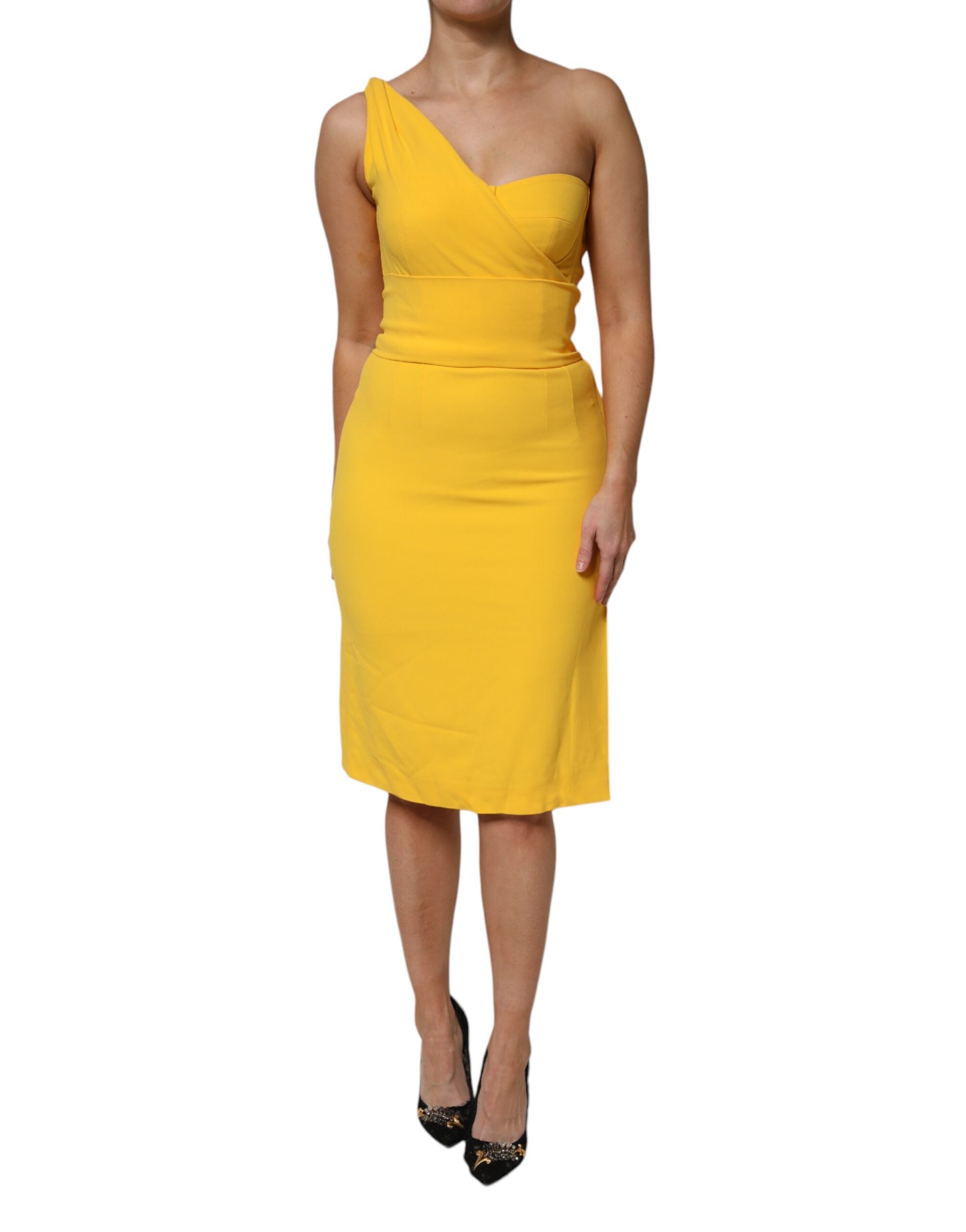 Dolce & Gabbana Yellow midi dress with side slit and one shoulder-2