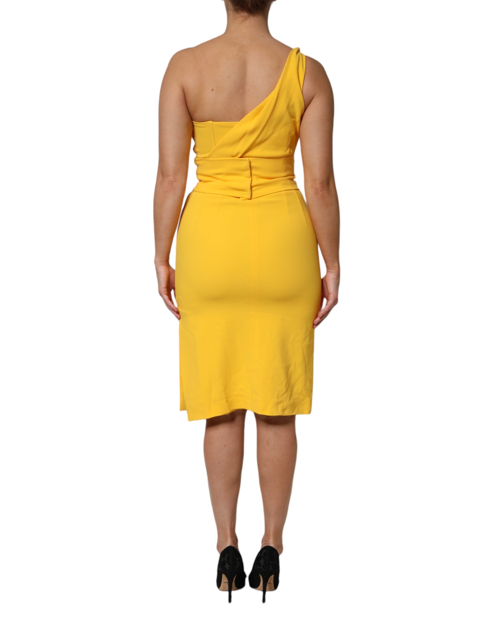 Dolce & Gabbana Yellow midi dress with side slit and one shoulder-4