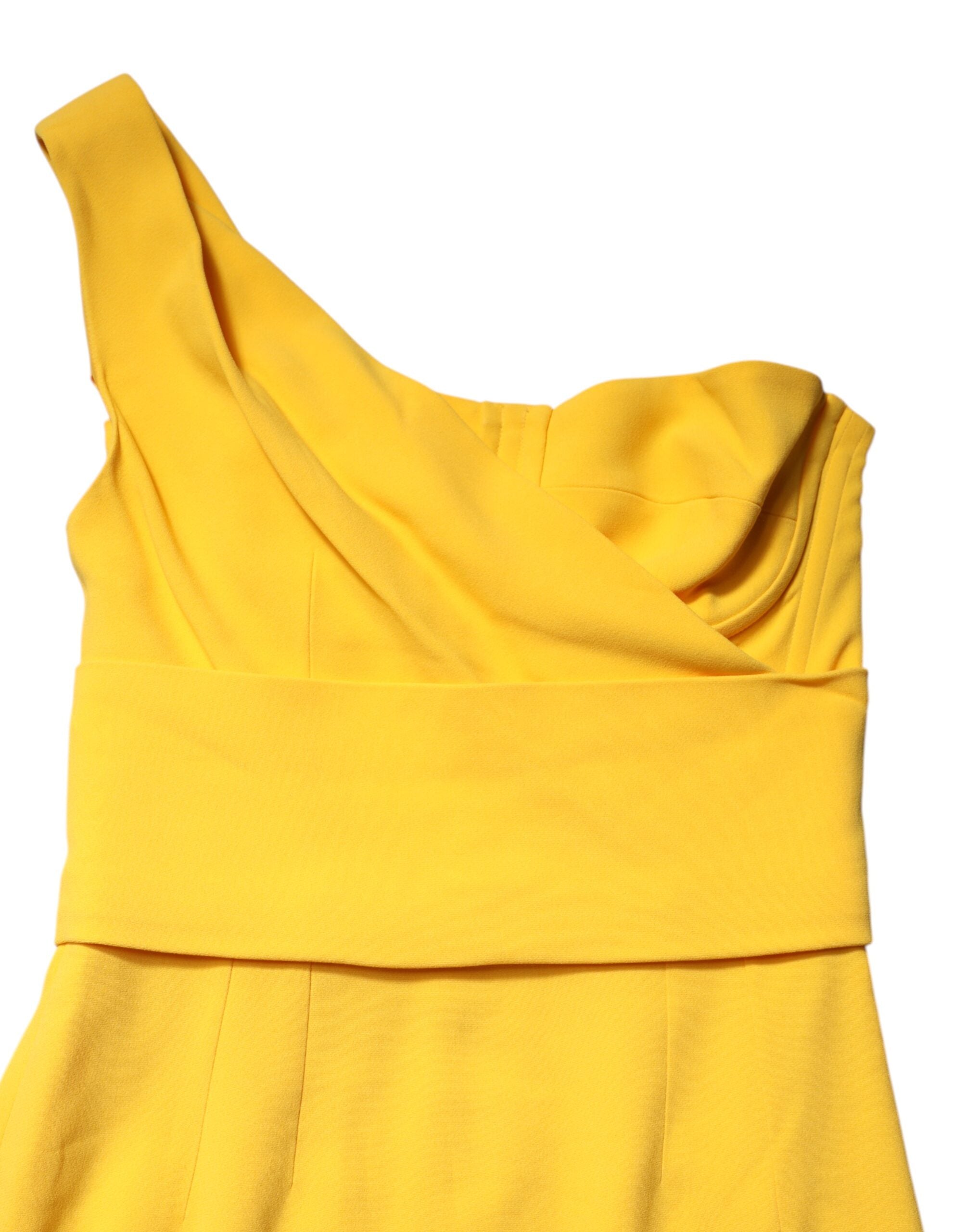 Dolce & Gabbana Yellow midi dress with side slit and one shoulder-7