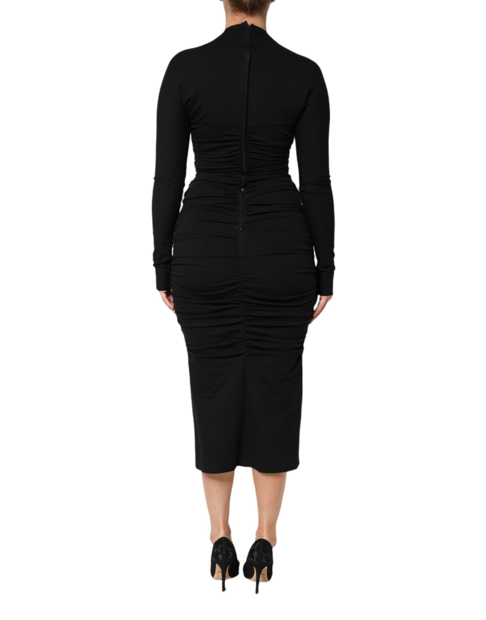 Vestido midi negro de manga larga de Dolce & Gabbana-4