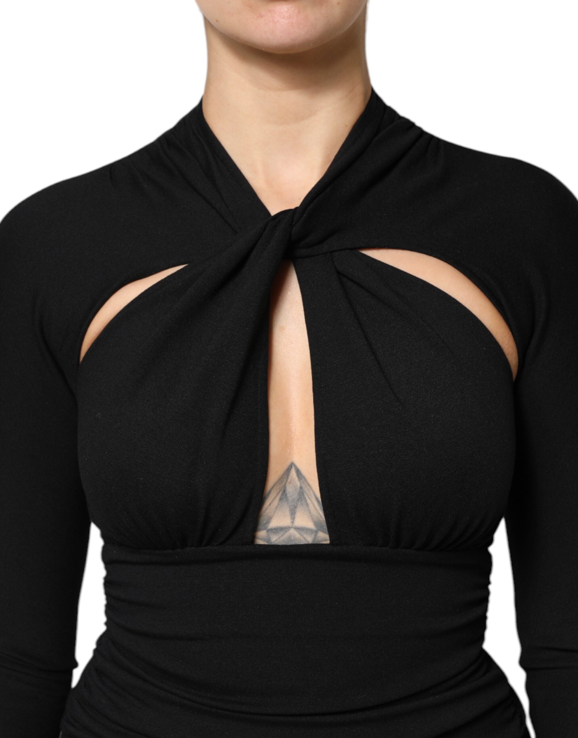 Vestido midi negro de manga larga de Dolce & Gabbana-5