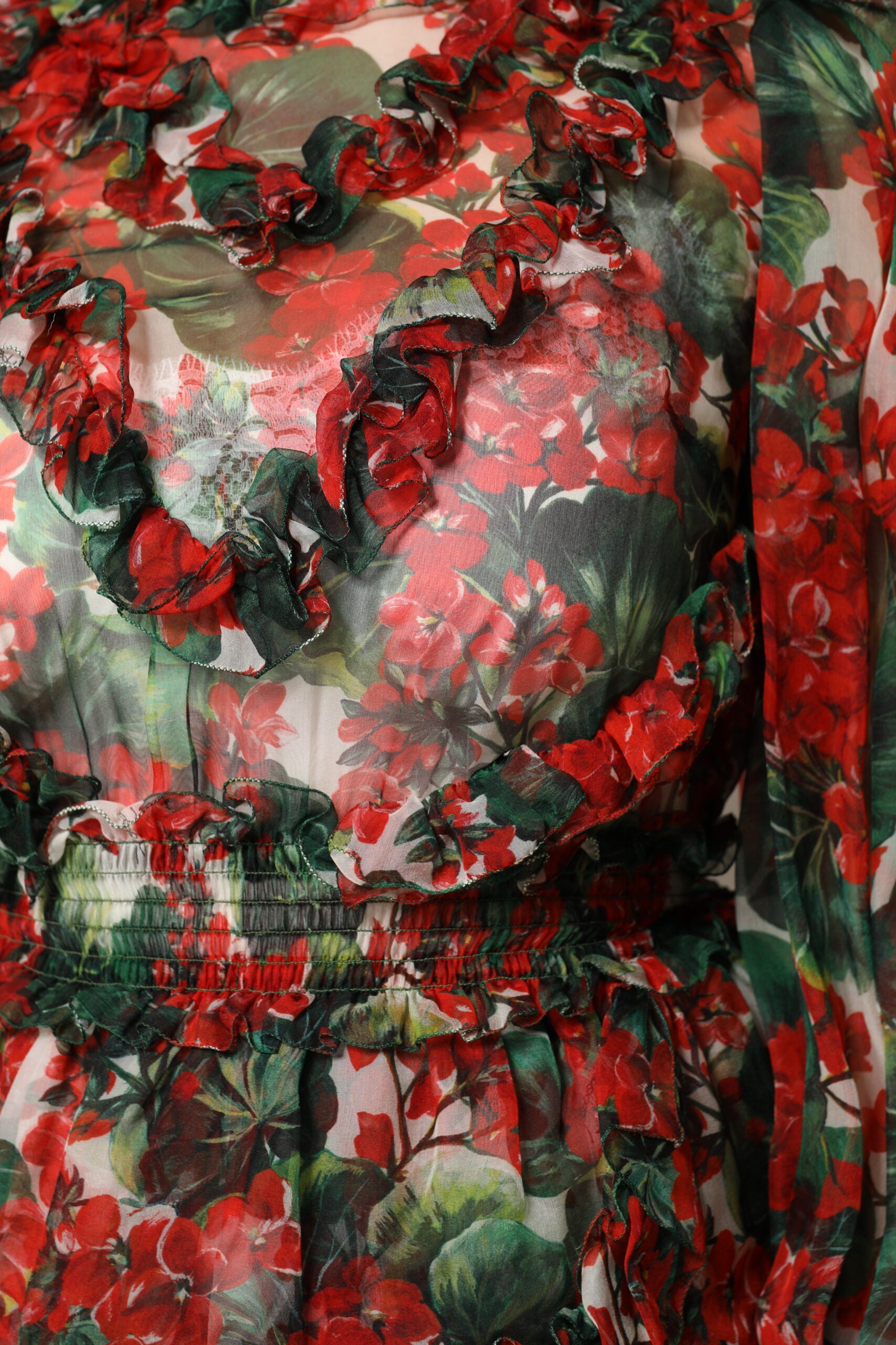 Dolce & Gabbana Multicolor gerafftes Kleid mit langen Ärmeln und Blumen-6