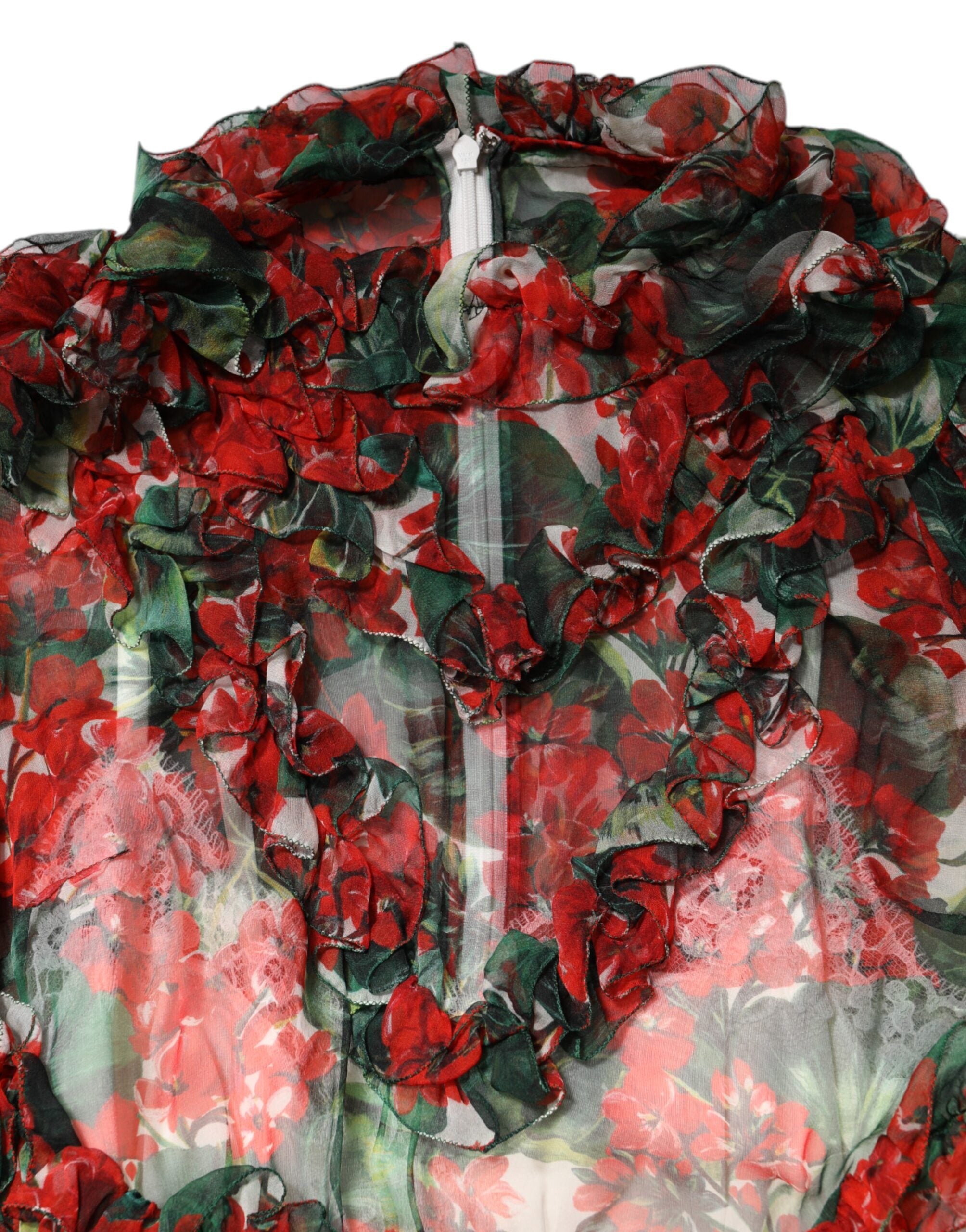 Dolce & Gabbana Multicolor gerafftes Kleid mit langen Ärmeln und Blumen-8