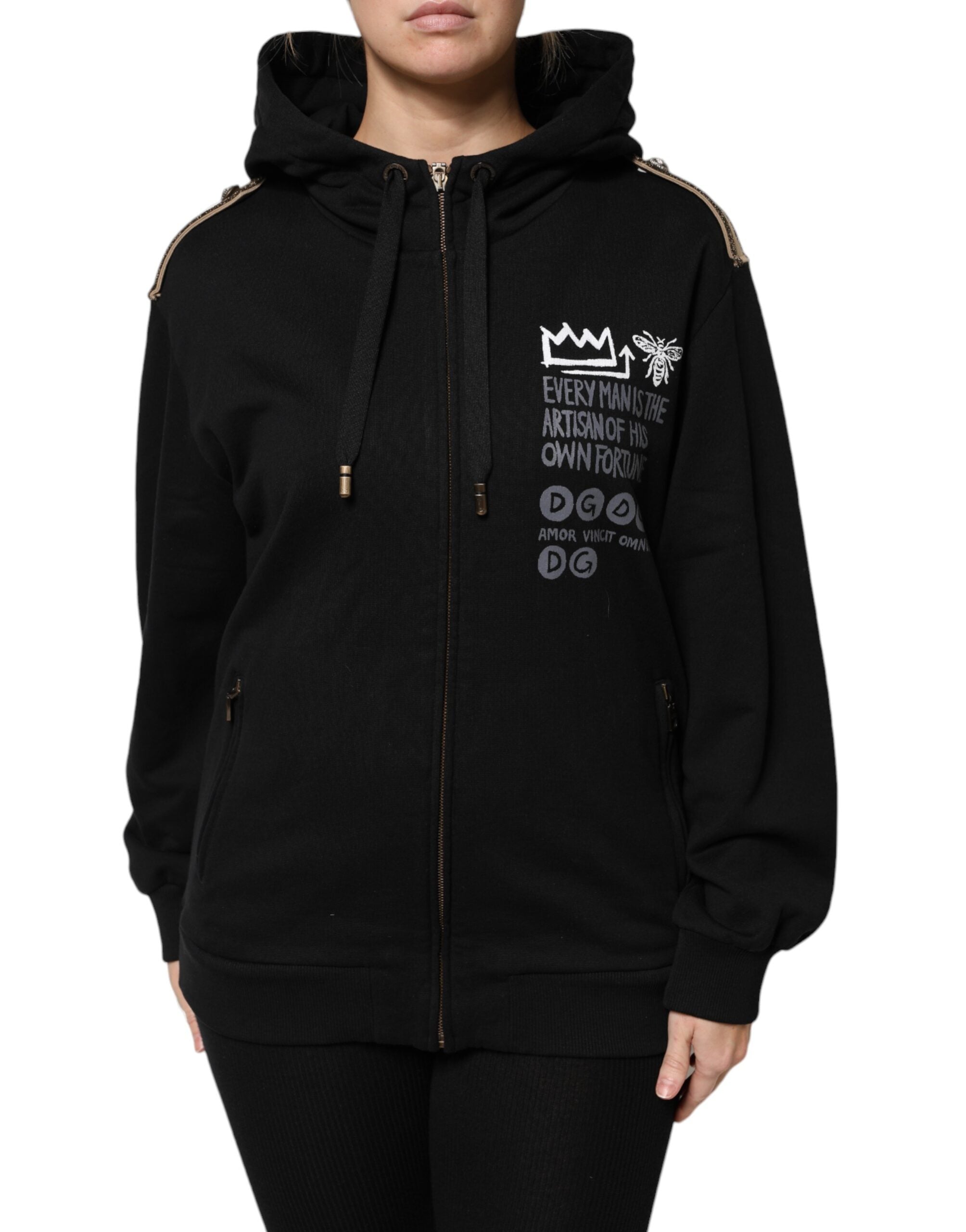 Dolce & Gabbana Black Logo Sweatshirt with Hood and Zip