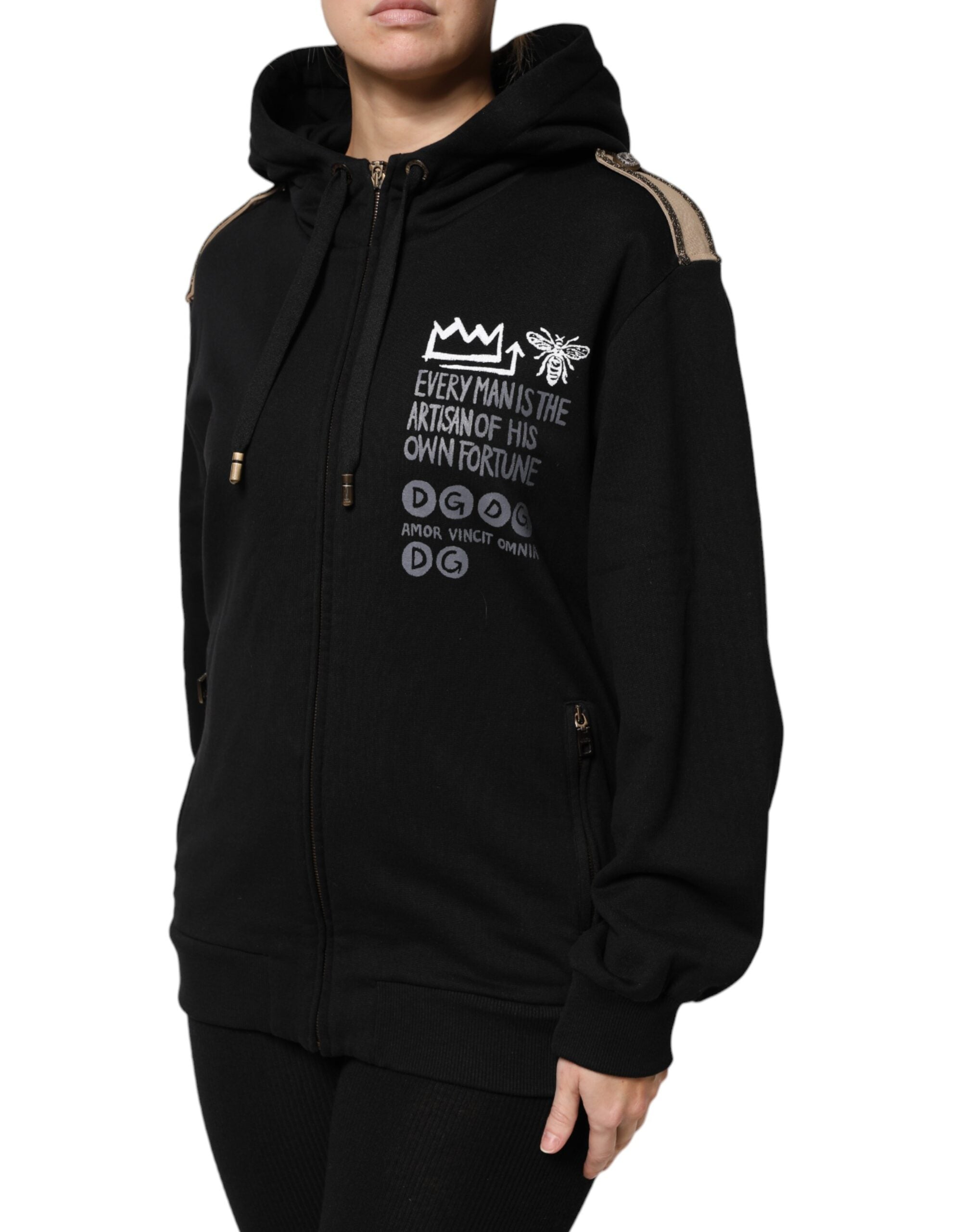 Dolce & Gabbana Black Logo Sweatshirt with Hood and Zip-3