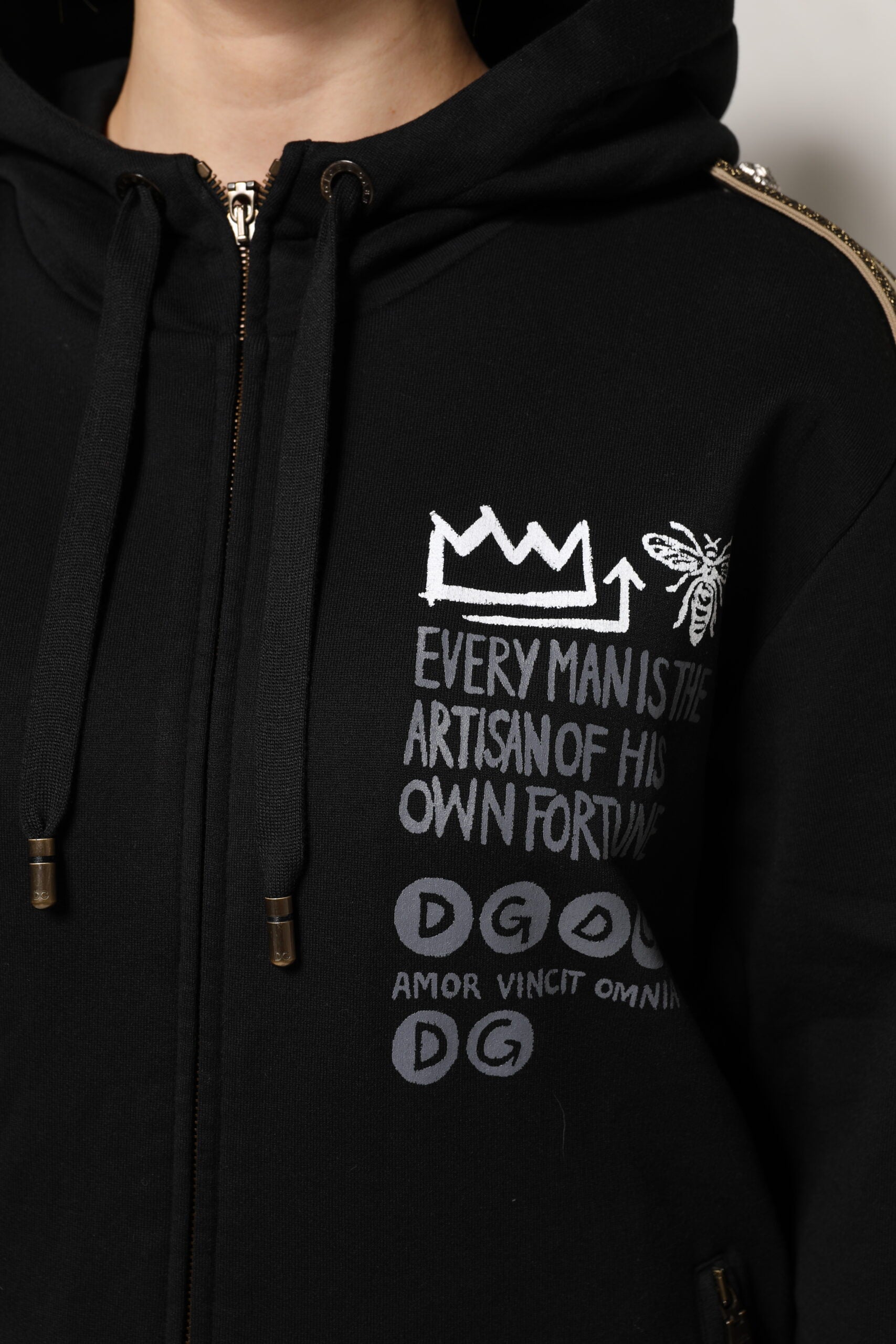 Dolce & Gabbana Black Logo Sweatshirt with Hood and Zip-6