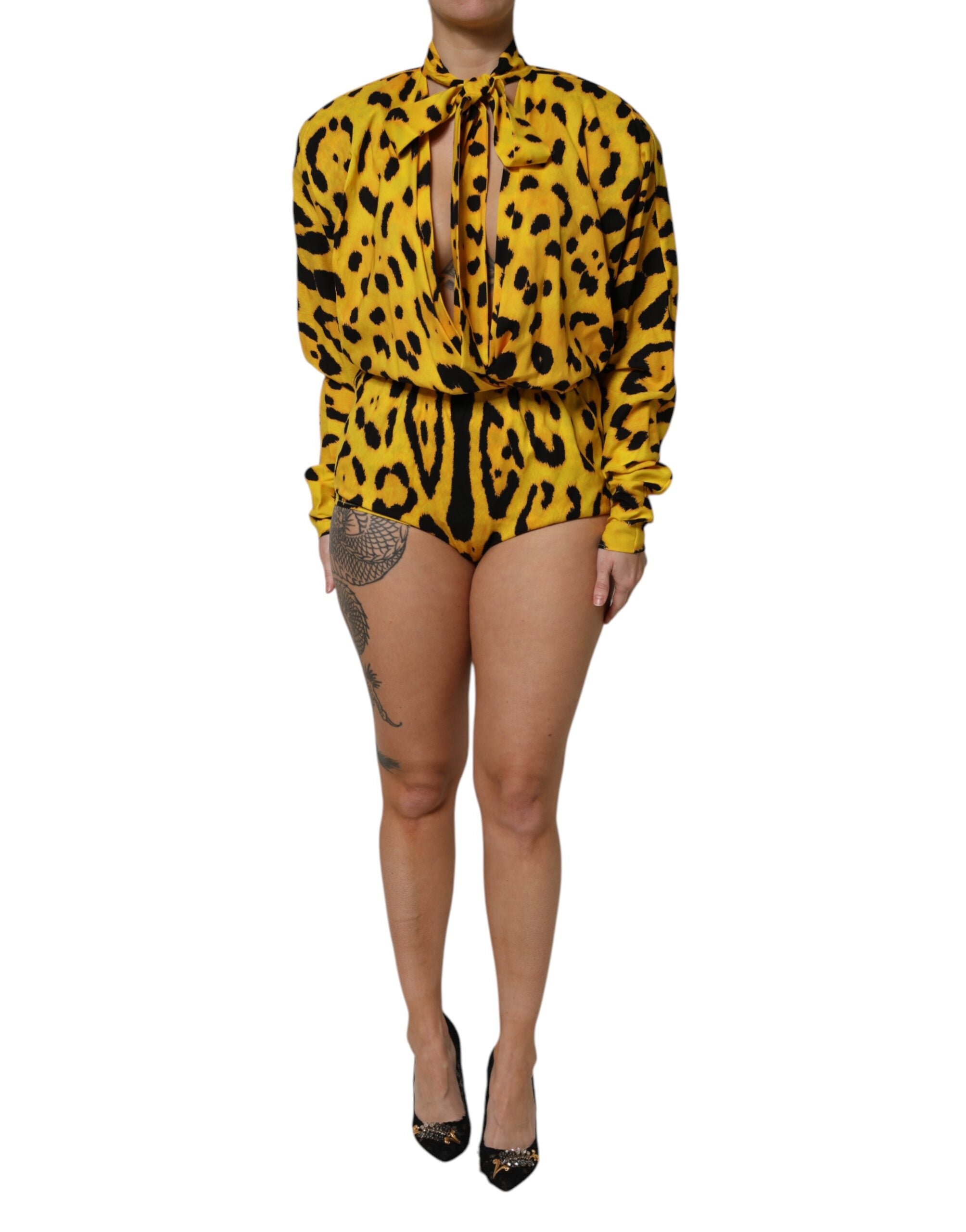 Dolce & Gabbana Yellow Leopard Long Sleeve Jumpsuit Dress-1