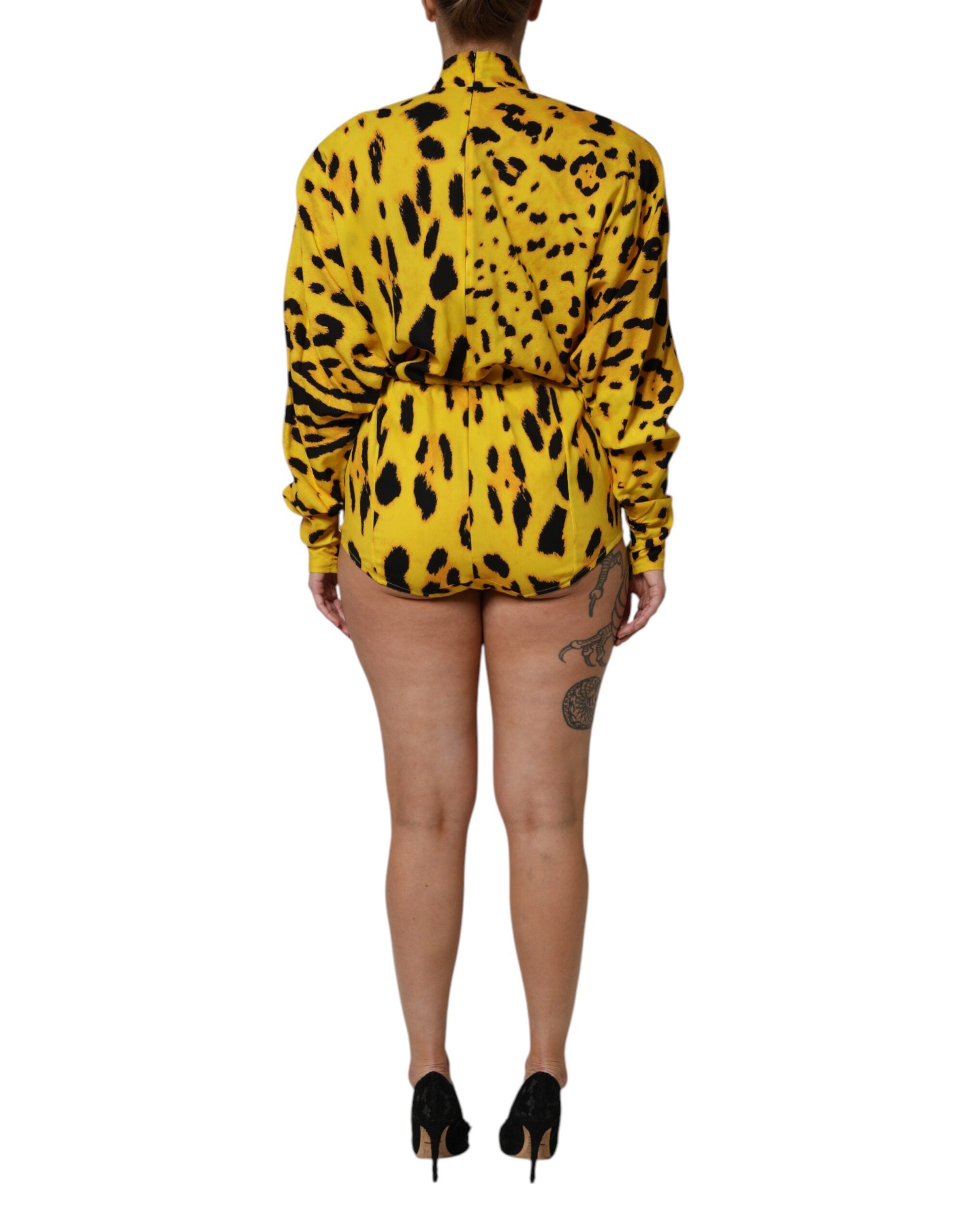 Dolce & Gabbana Yellow Leopard Long Sleeve Jumpsuit Dress-4