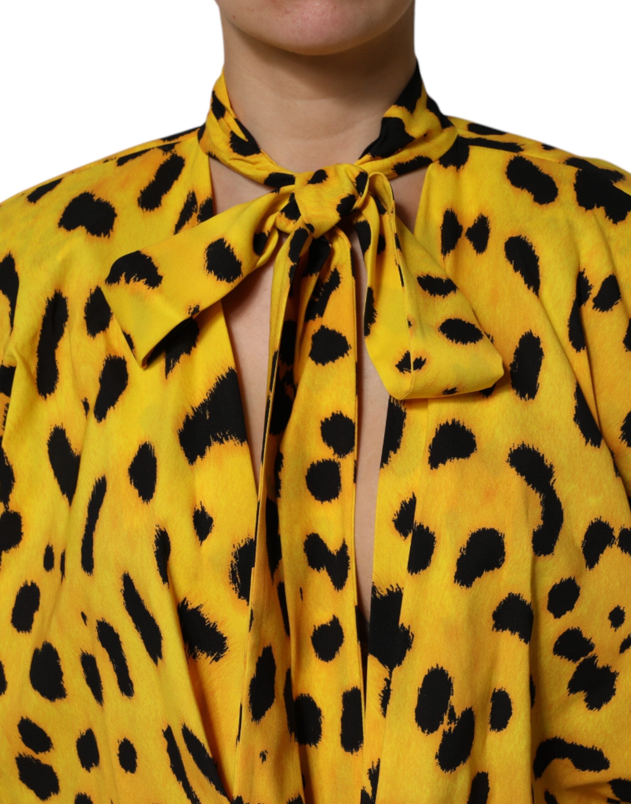 Dolce & Gabbana Yellow Leopard Long Sleeve Jumpsuit Dress-5