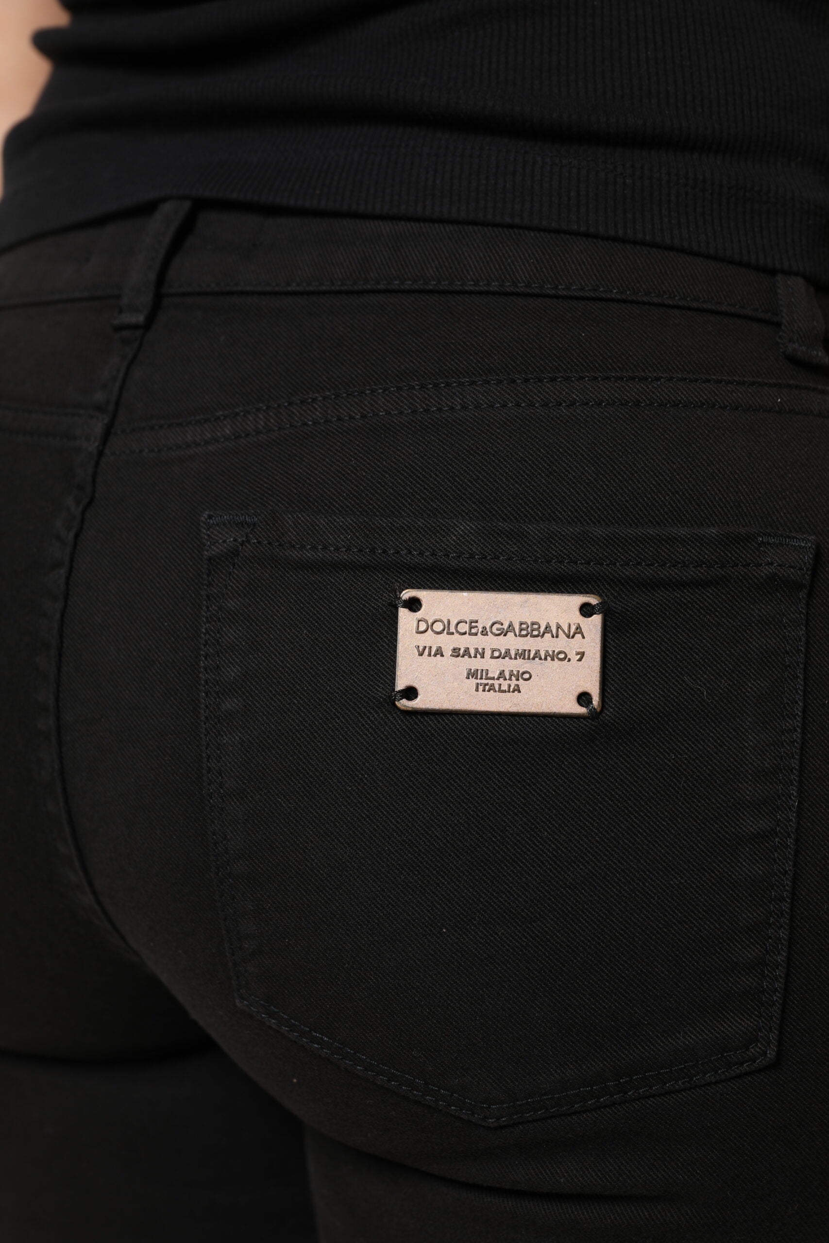 Dolce & Gabbana Black Cotton Logo Mid Waist Skinny Denim Jeans-5