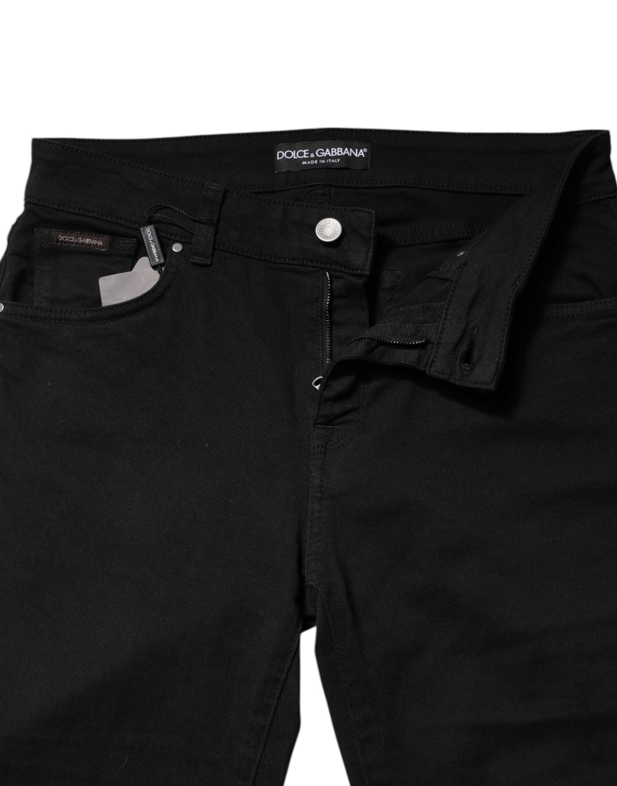 Dolce & Gabbana Black Cotton Logo Mid Waist Skinny Denim Jeans-6