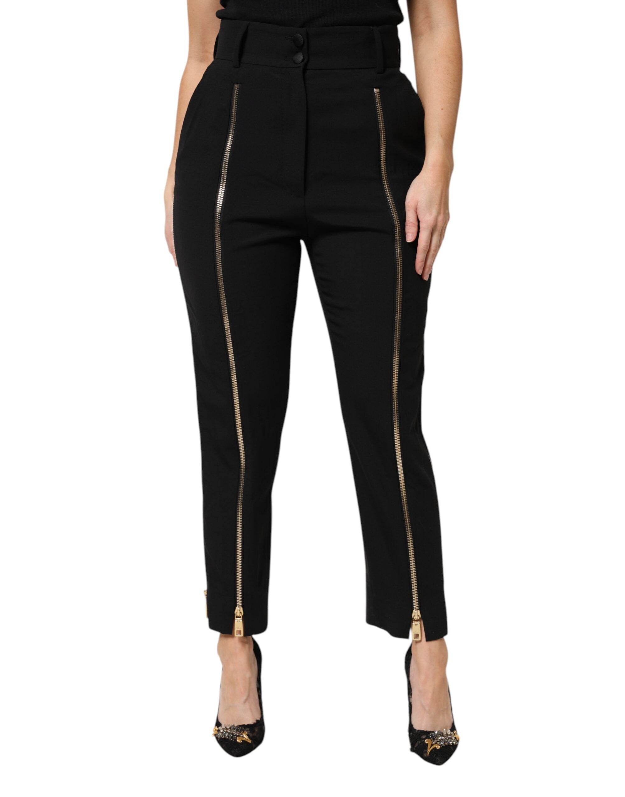Dolce & Gabbana Black wool trousers with high waist and zipper-1