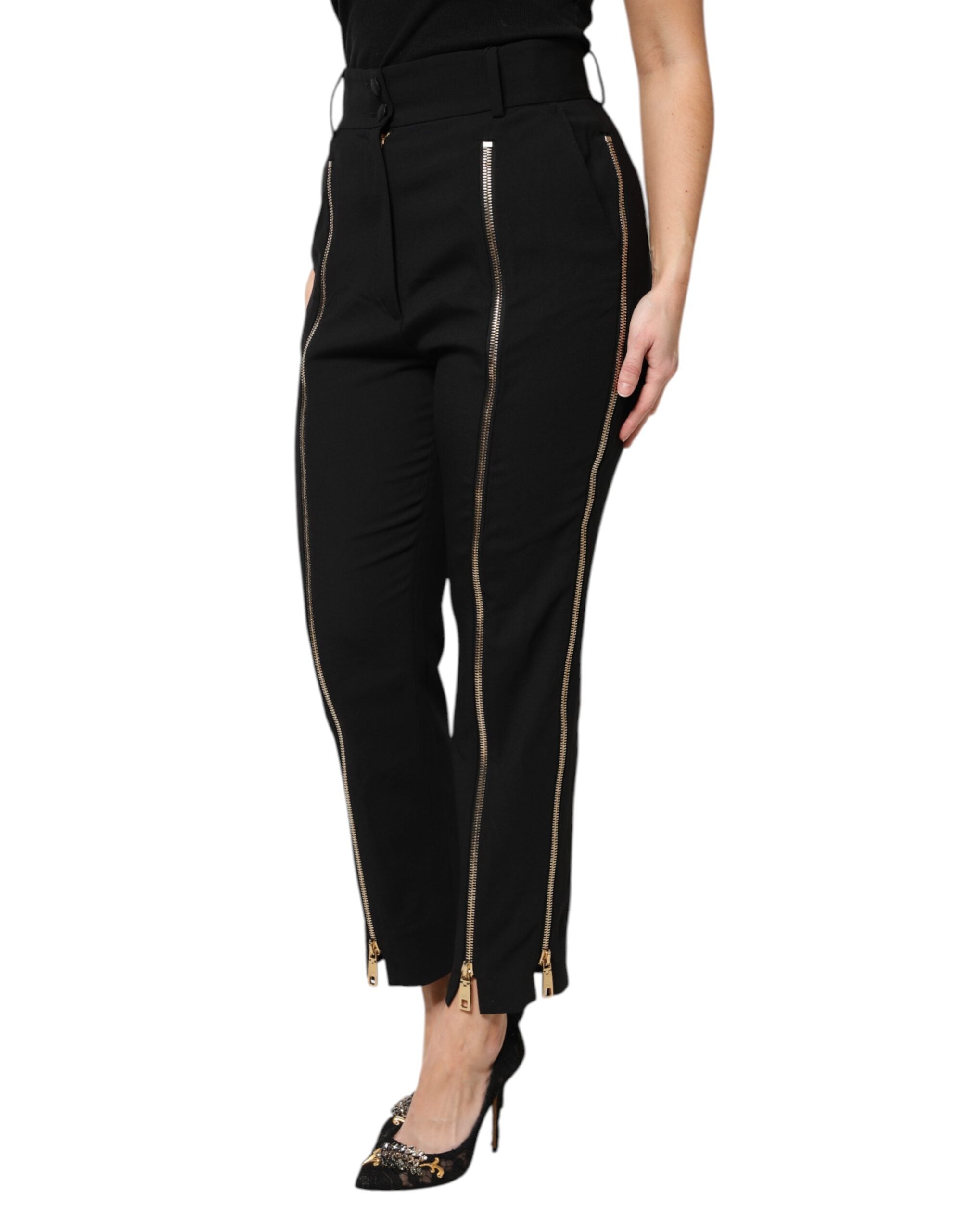 Dolce & Gabbana Black wool trousers with high waist and zipper-3