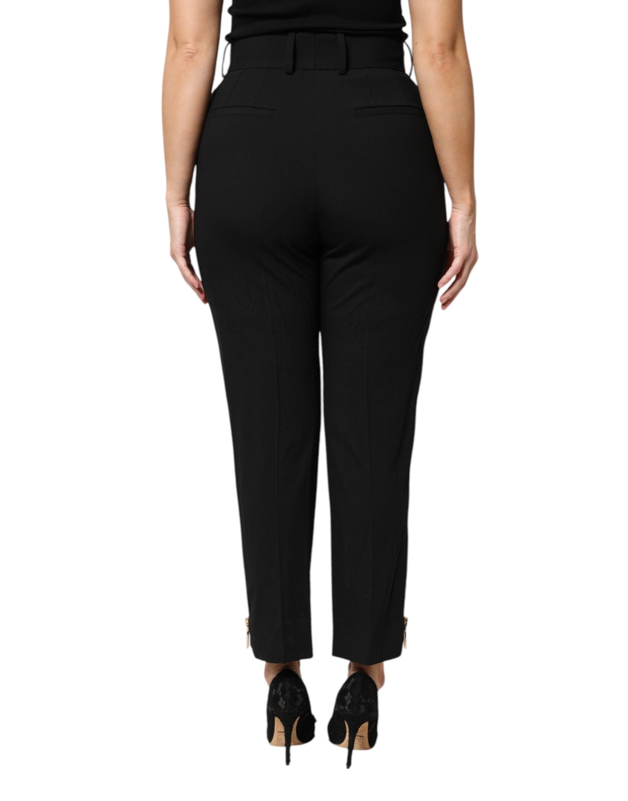 Dolce & Gabbana Black wool trousers with high waist and zipper-4