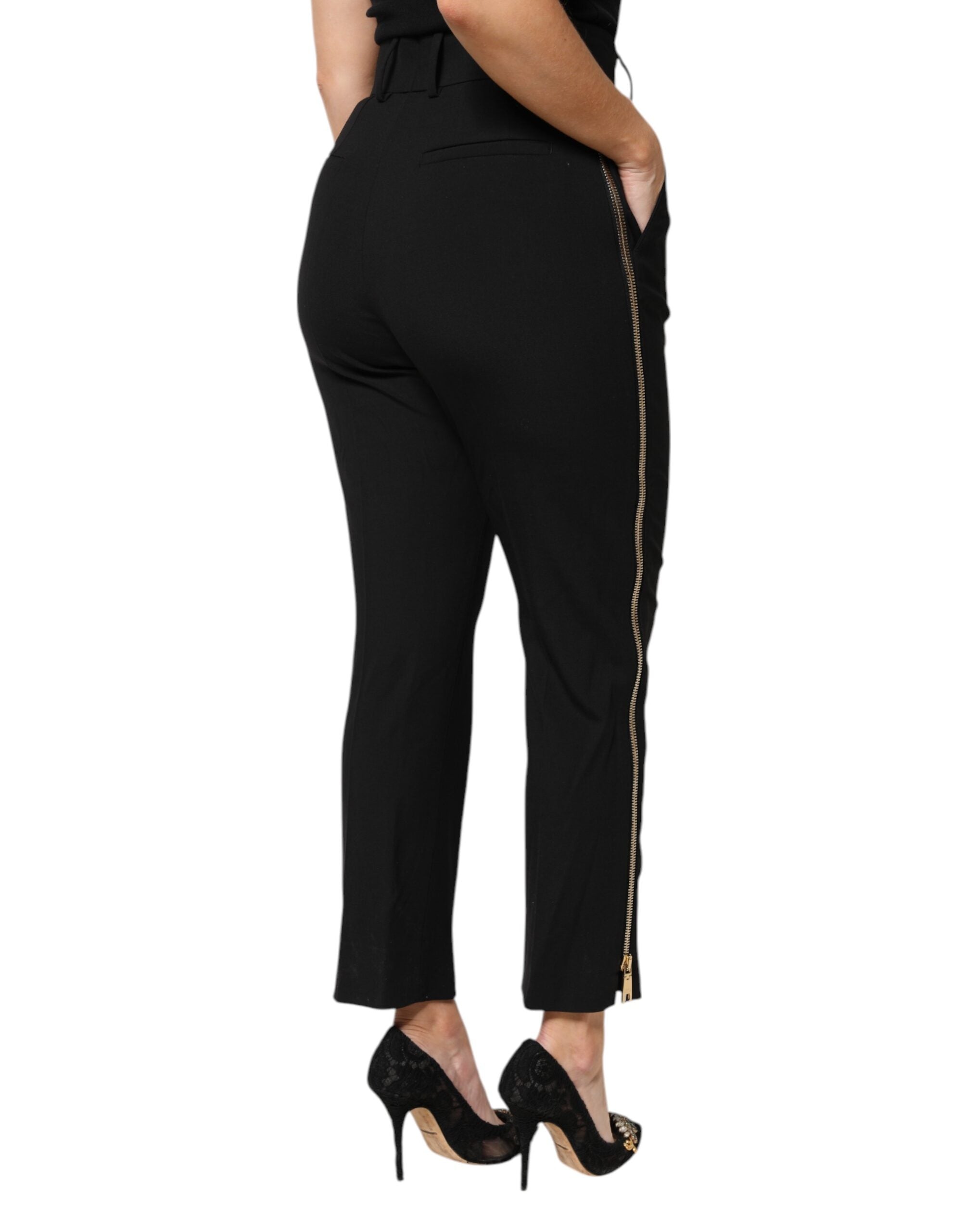 Dolce & Gabbana Black wool trousers with high waist and zipper-5