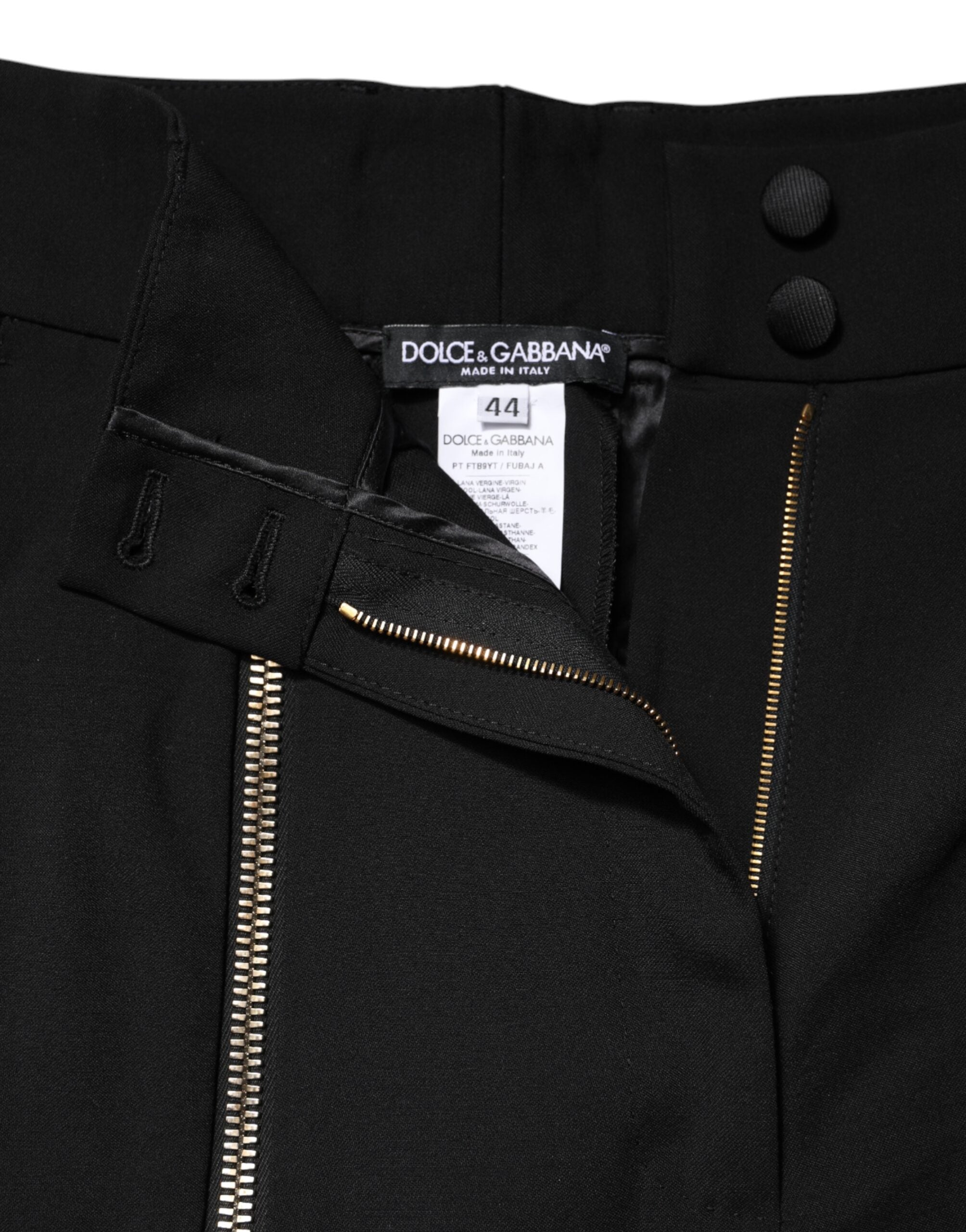 Dolce & Gabbana Black wool trousers with high waist and zipper-7