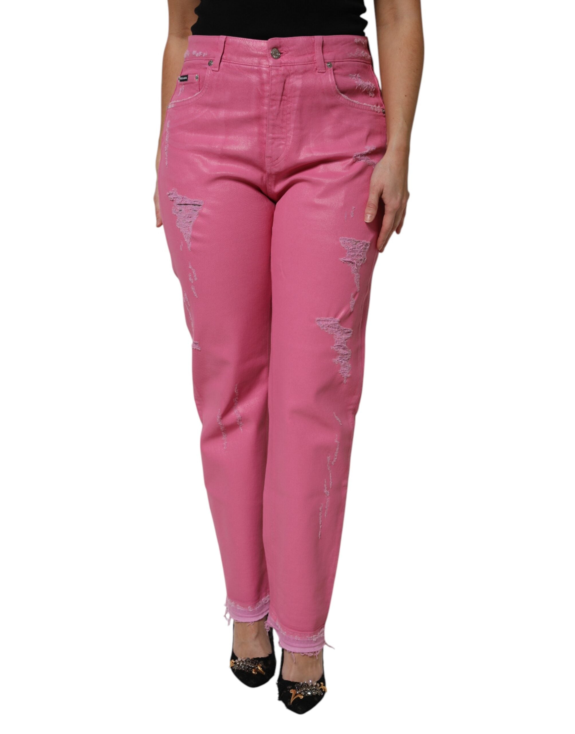 Dolce & Gabbana pink ripped mid-waisted denim jeans