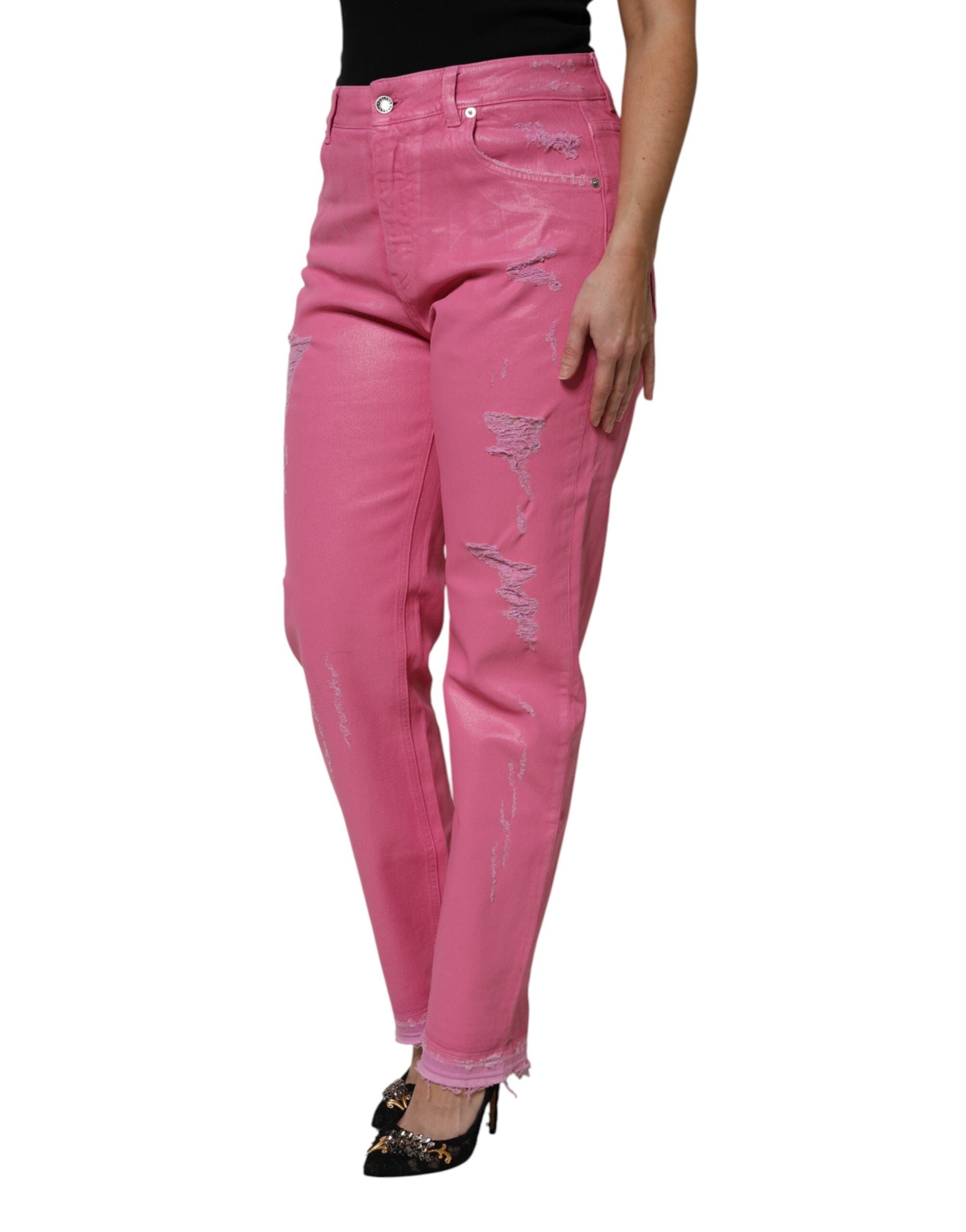 Dolce & Gabbana Rosa zerfledderte Jeans mit mittlerer Taille aus Denim-3