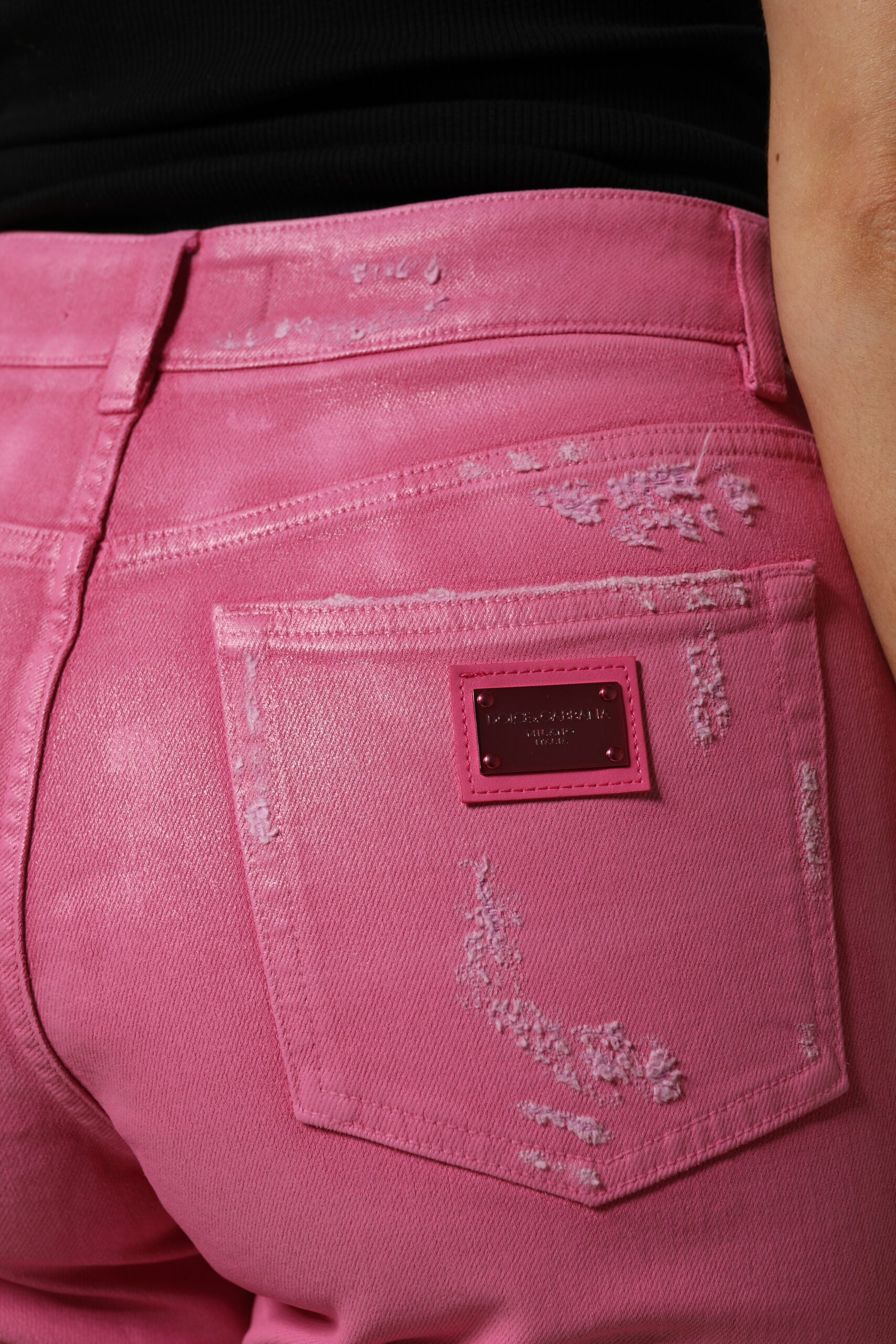Dolce & Gabbana Rosa zerfledderte Jeans mit mittlerer Taille aus Denim-5