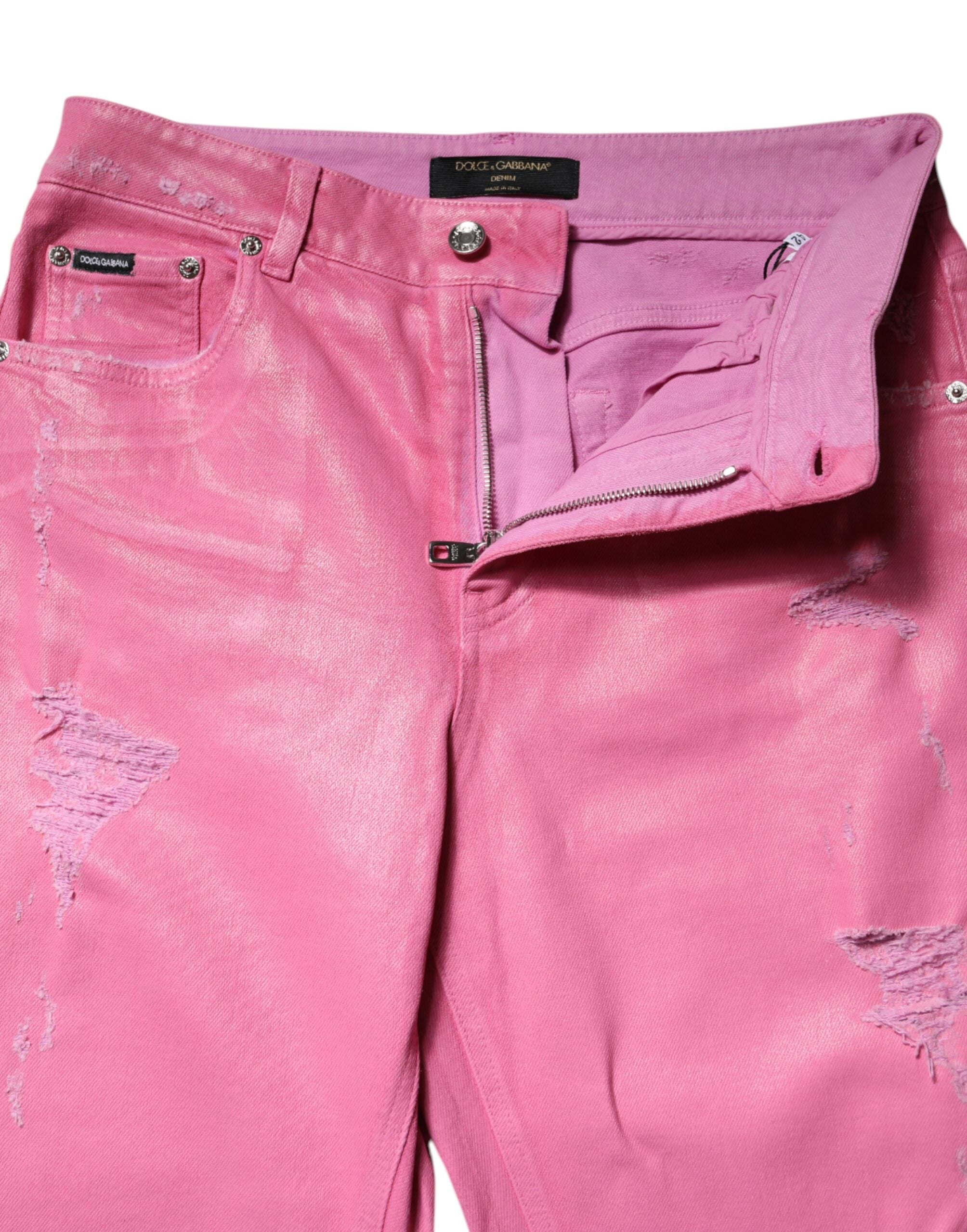Dolce & Gabbana Rosa zerfledderte Jeans mit mittlerer Taille aus Denim-6