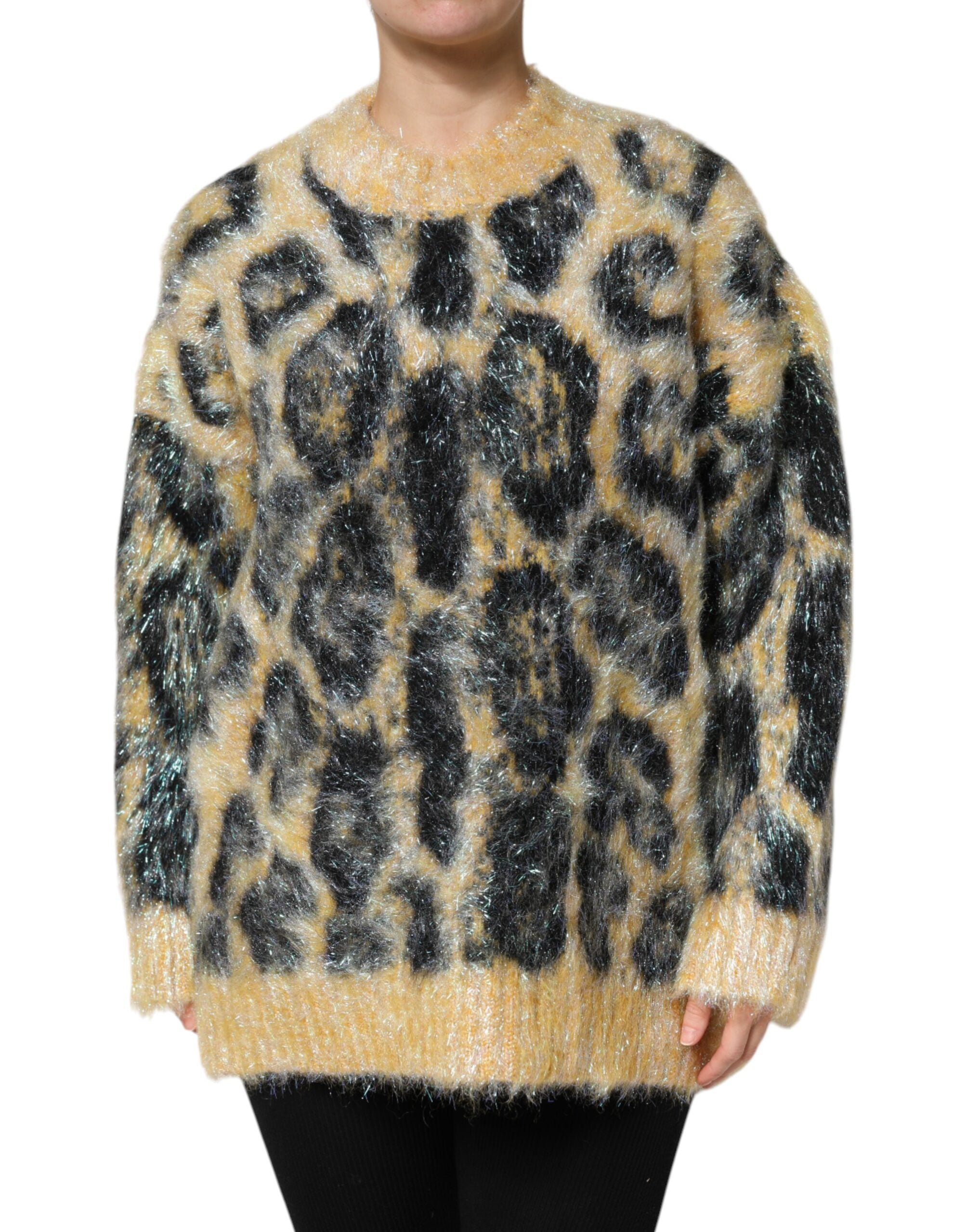 Dolce & Gabbana Multicolor Leopard Mohair Crew Neck Sweater-1