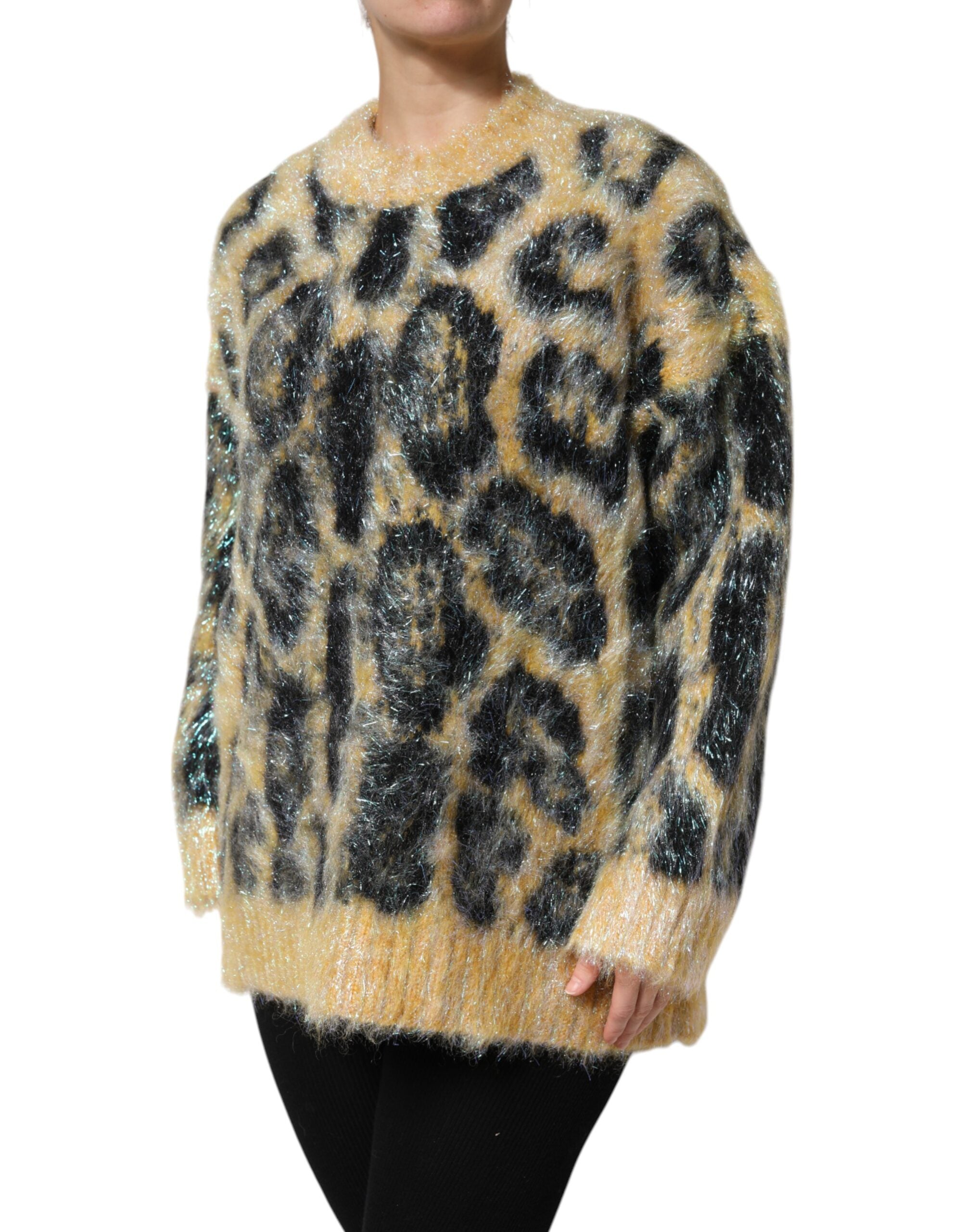 Dolce & Gabbana Multicolor Leopard Mohair Crew Neck Sweater-3