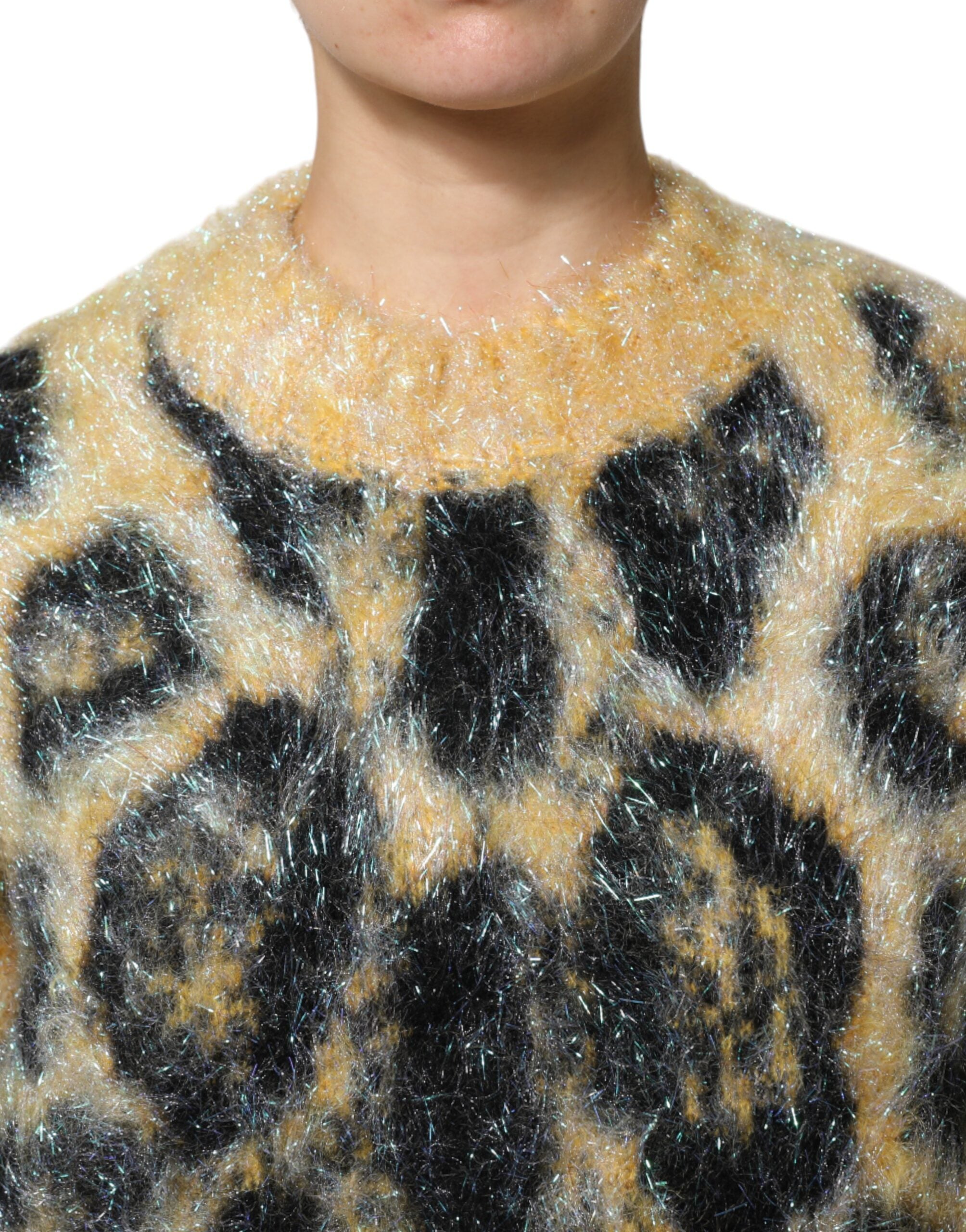 Dolce & Gabbana Multicolor Leopard Mohair Crew Neck Sweater-6