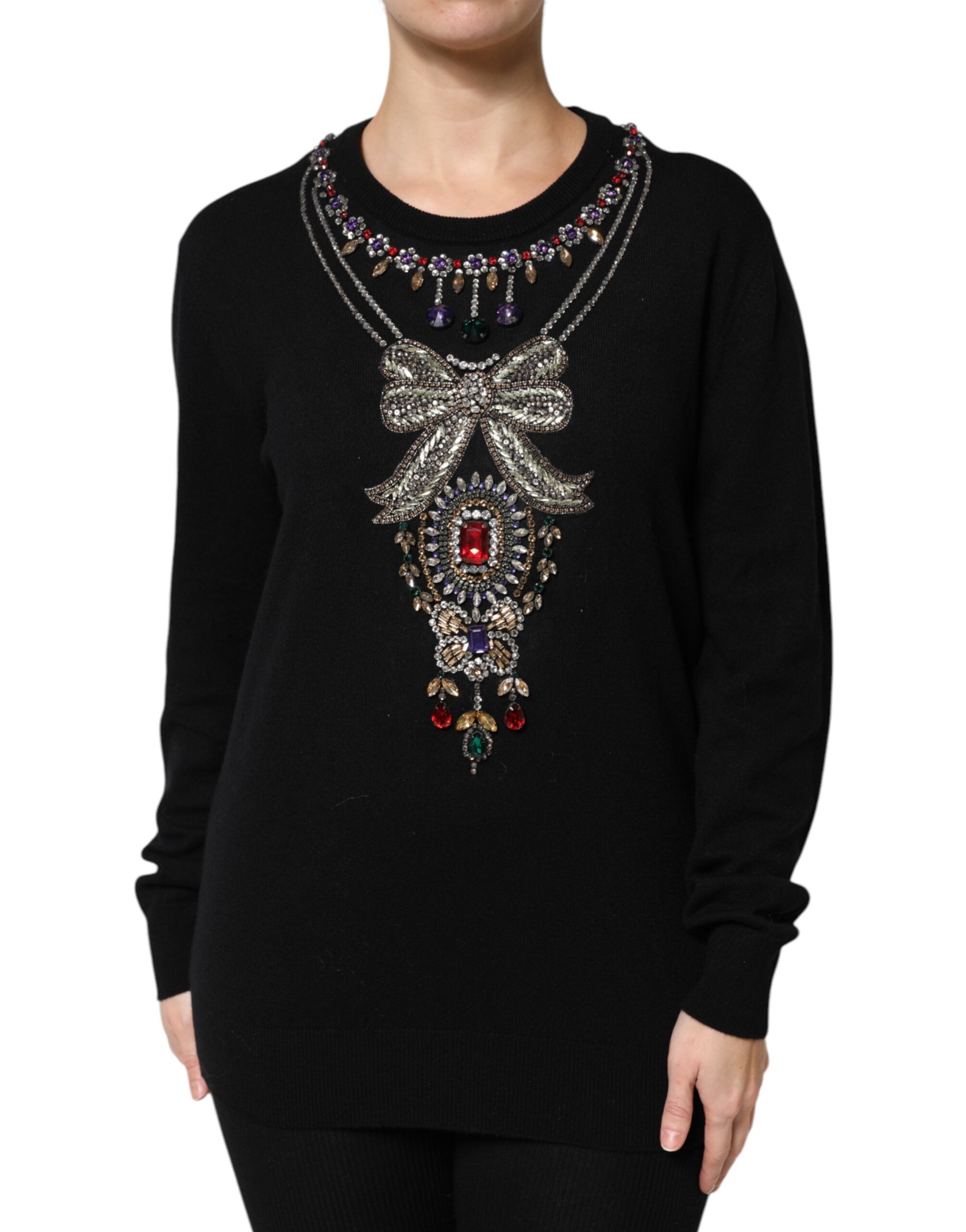 Dolce & Gabbana black cashmere sweater with crystal embellishment-1