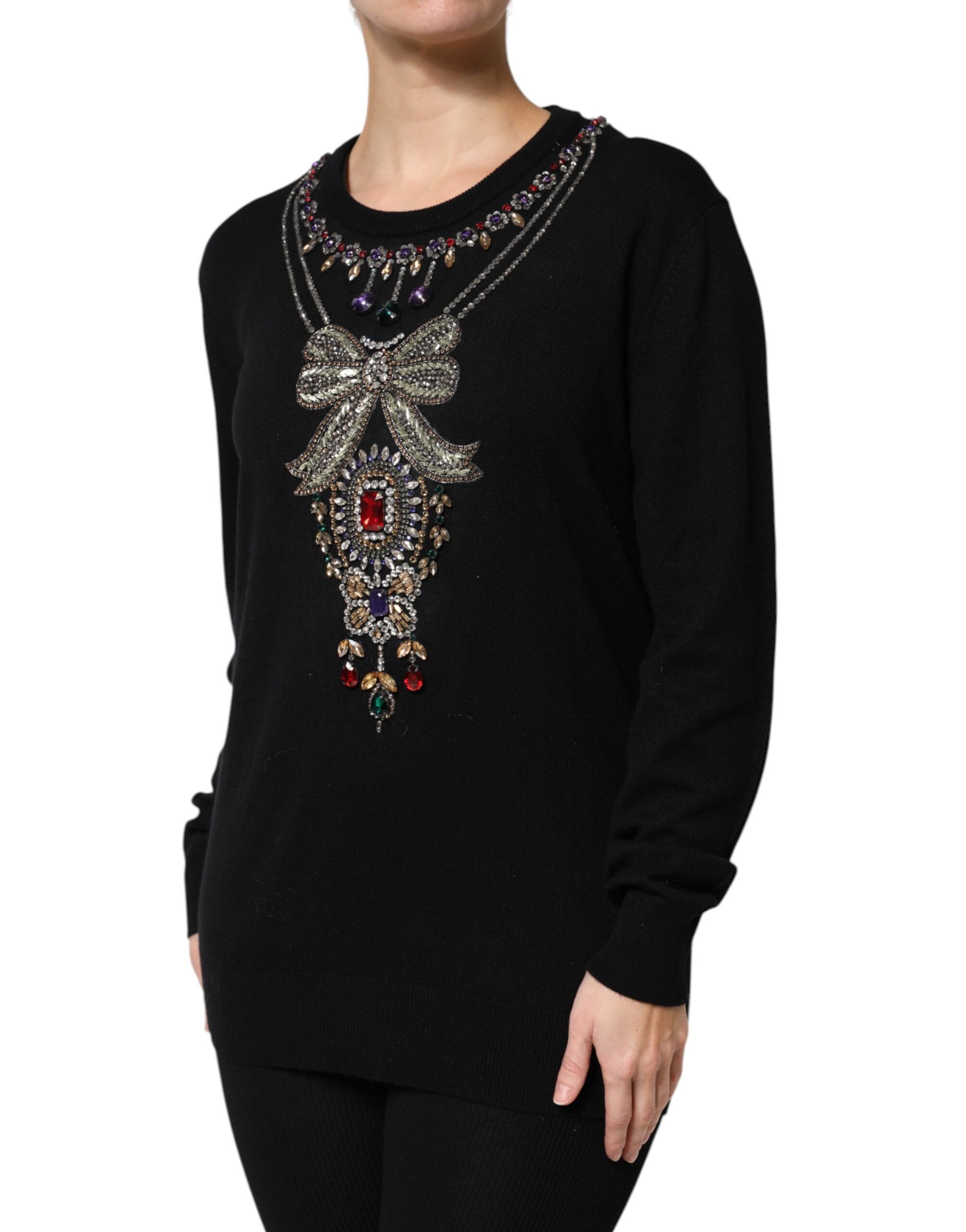 Dolce & Gabbana black cashmere sweater with crystal embellishment-3