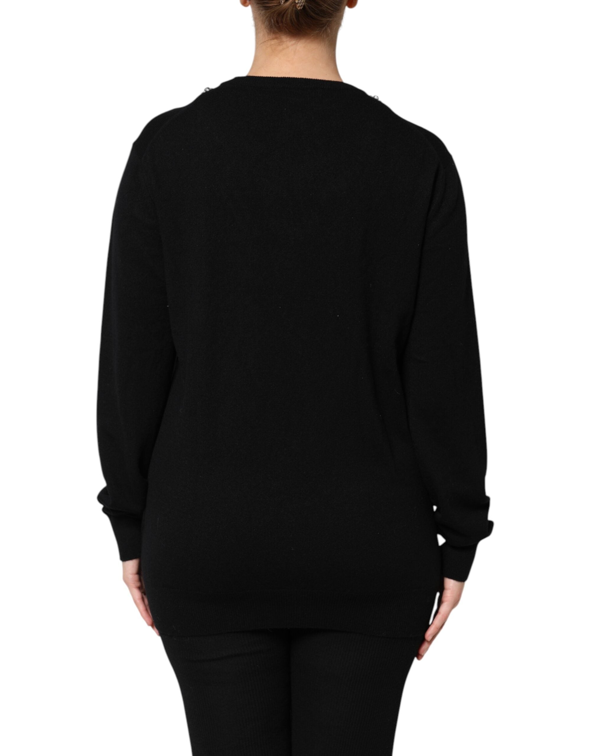 Dolce & Gabbana black cashmere sweater with crystal embellishment-4