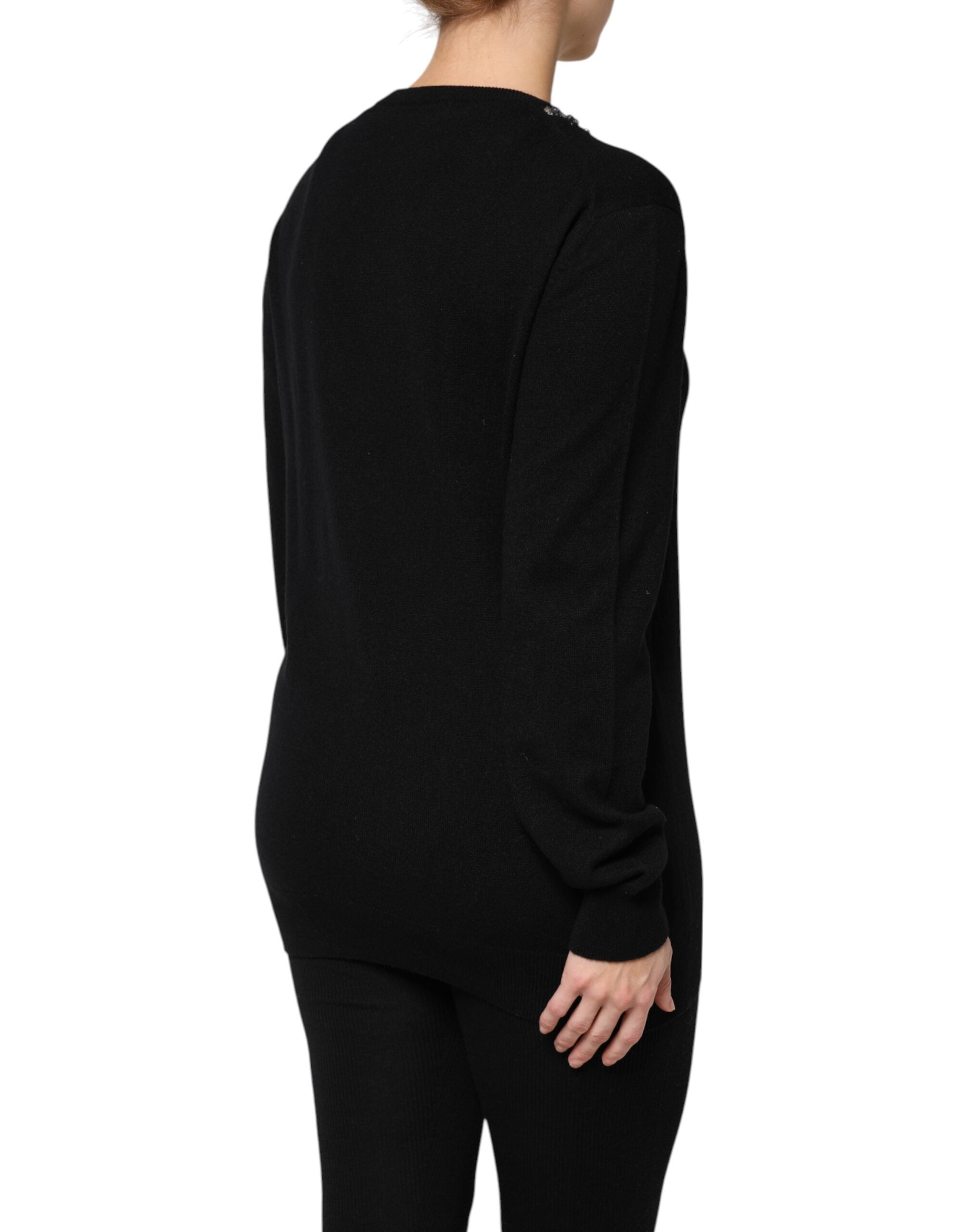 Dolce & Gabbana black cashmere sweater with crystal embellishment-5