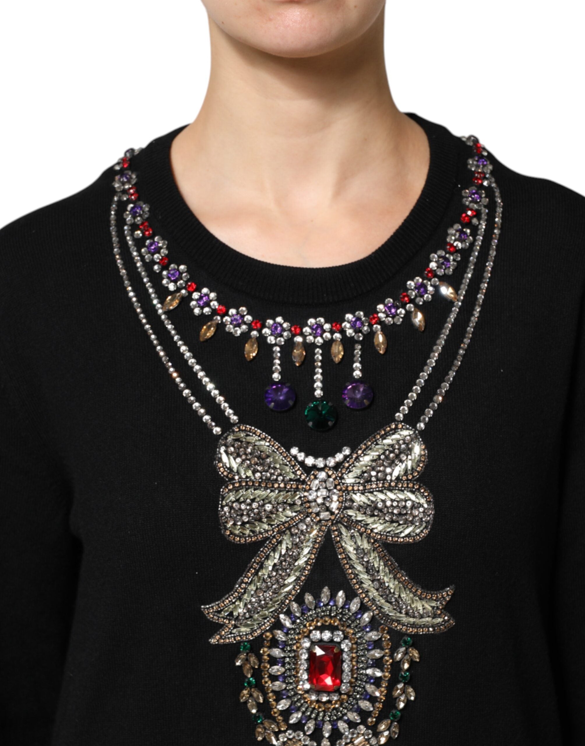 Dolce & Gabbana black cashmere sweater with crystal embellishment-6