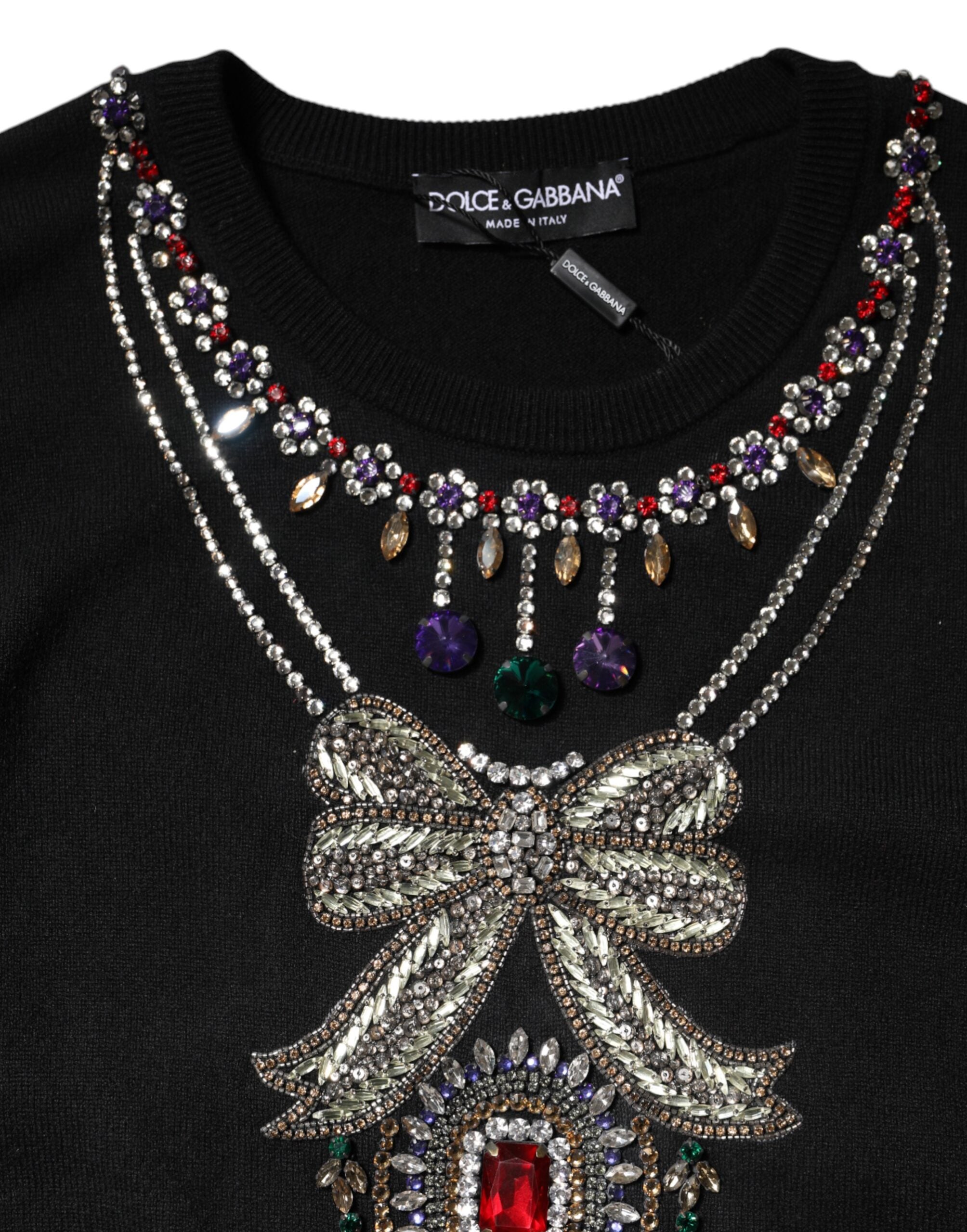 Dolce & Gabbana black cashmere sweater with crystal embellishment-8