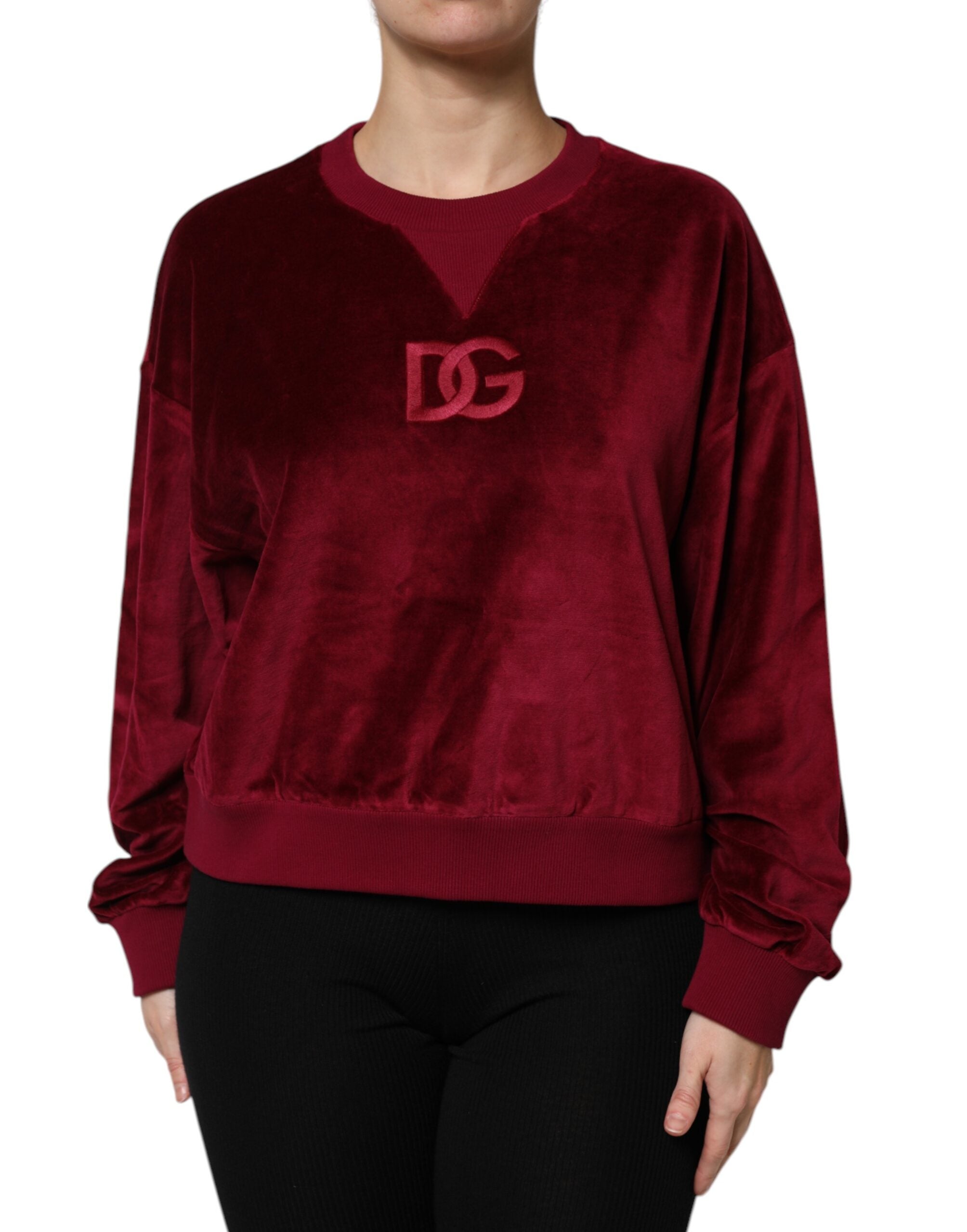 Dolce & Gabbana Roter Baumwollsamt-Pullover mit Rundhalsausschnitt-1