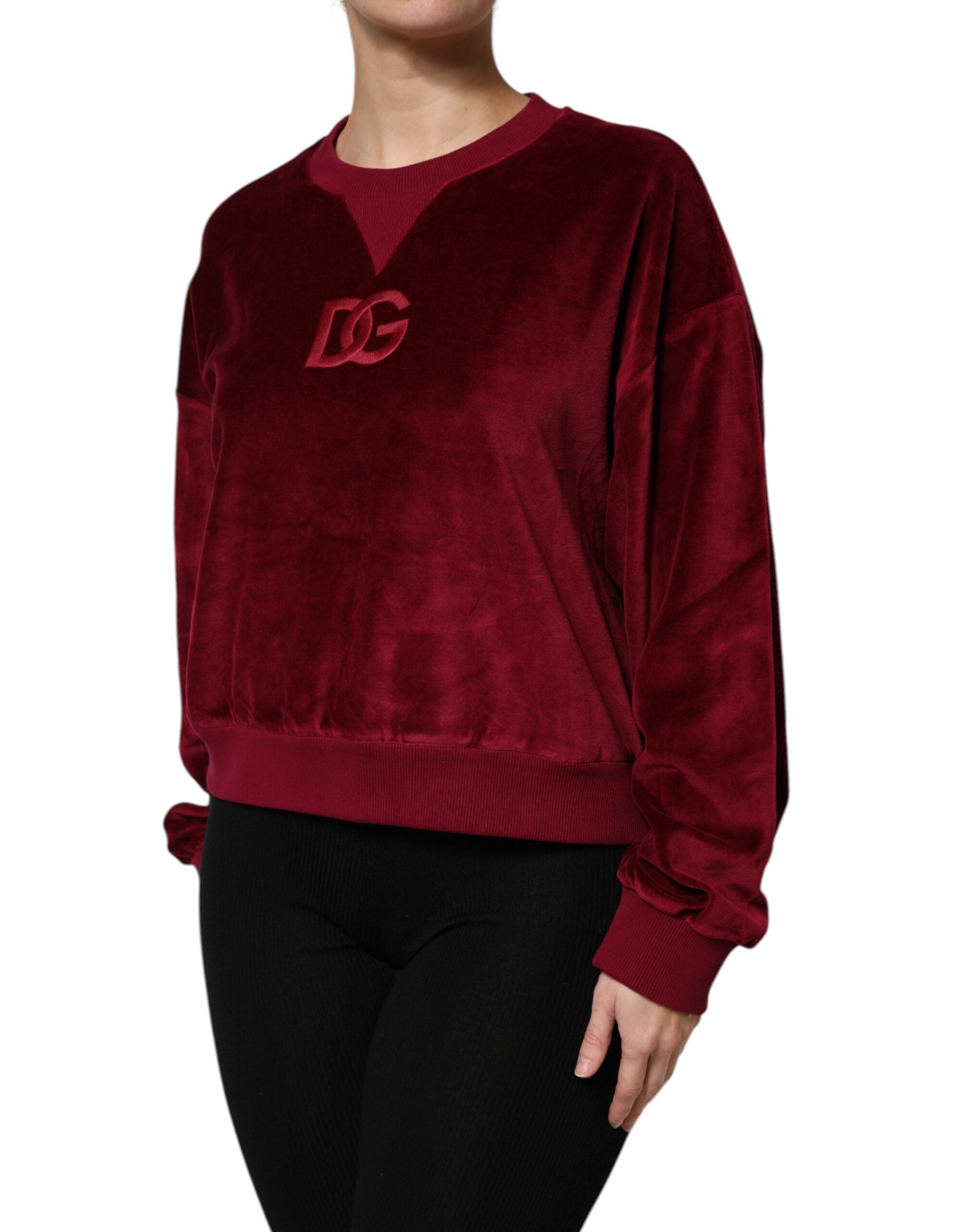 Dolce & Gabbana Roter Baumwollsamt-Pullover mit Rundhalsausschnitt-3