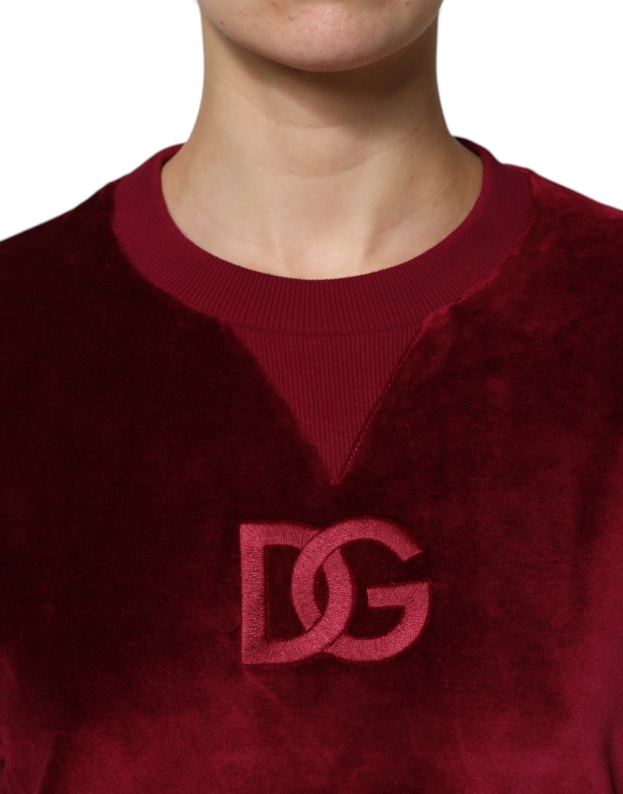 Dolce & Gabbana Roter Baumwollsamt-Pullover mit Rundhalsausschnitt-6