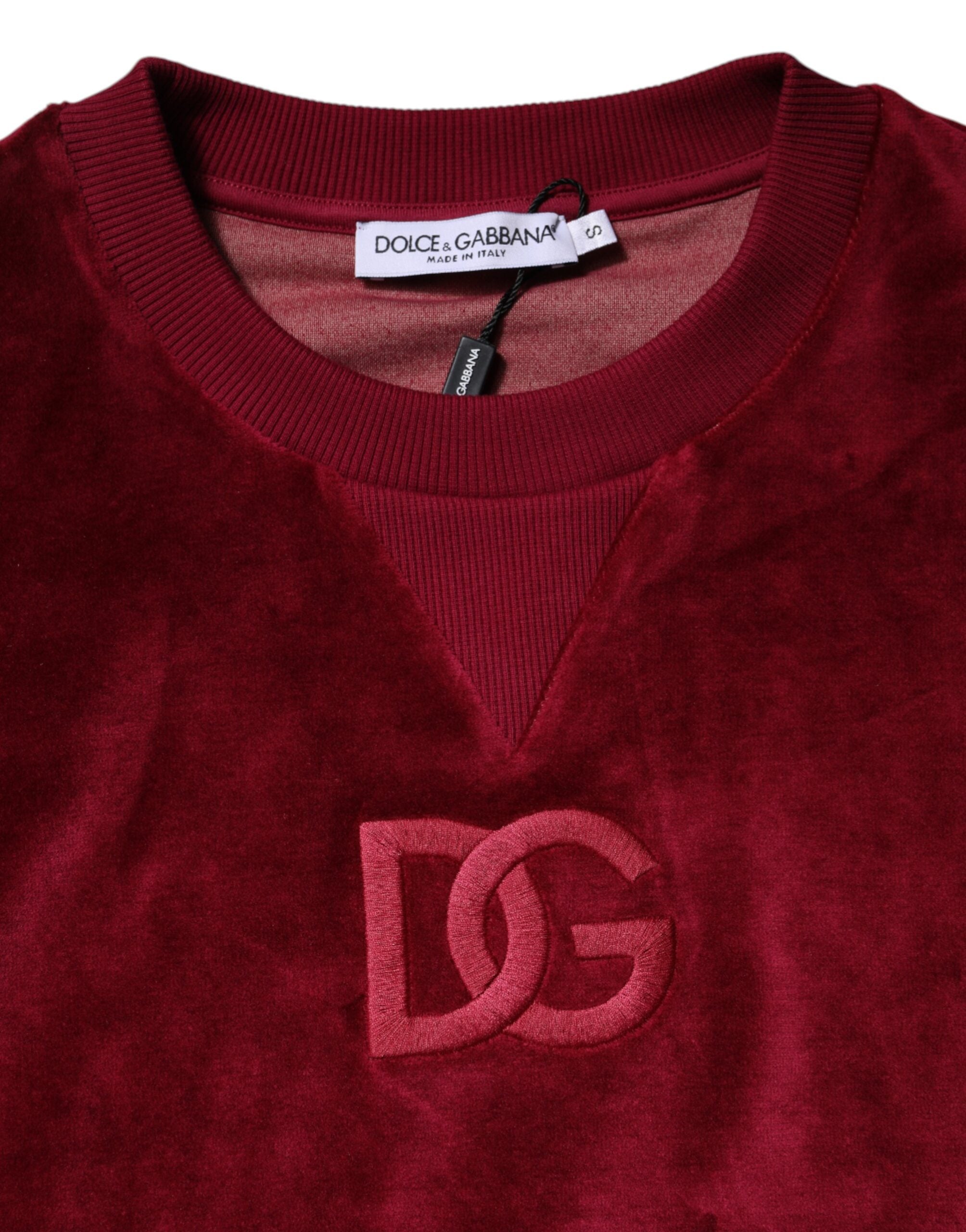 Dolce & Gabbana Roter Baumwollsamt-Pullover mit Rundhalsausschnitt-7