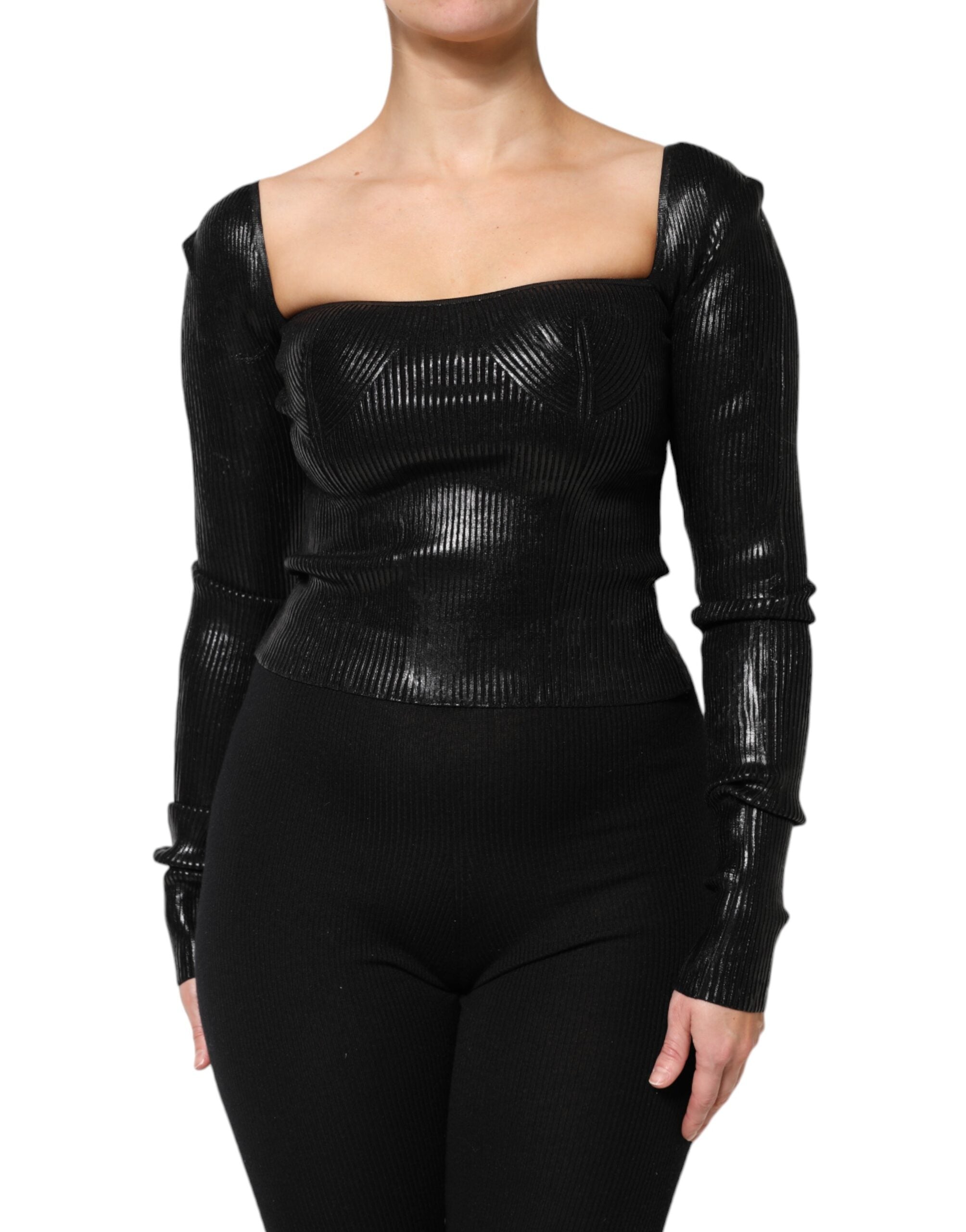 Dolce & Gabbana Schwarzes langärmeliges Blusentop aus Viskose-2