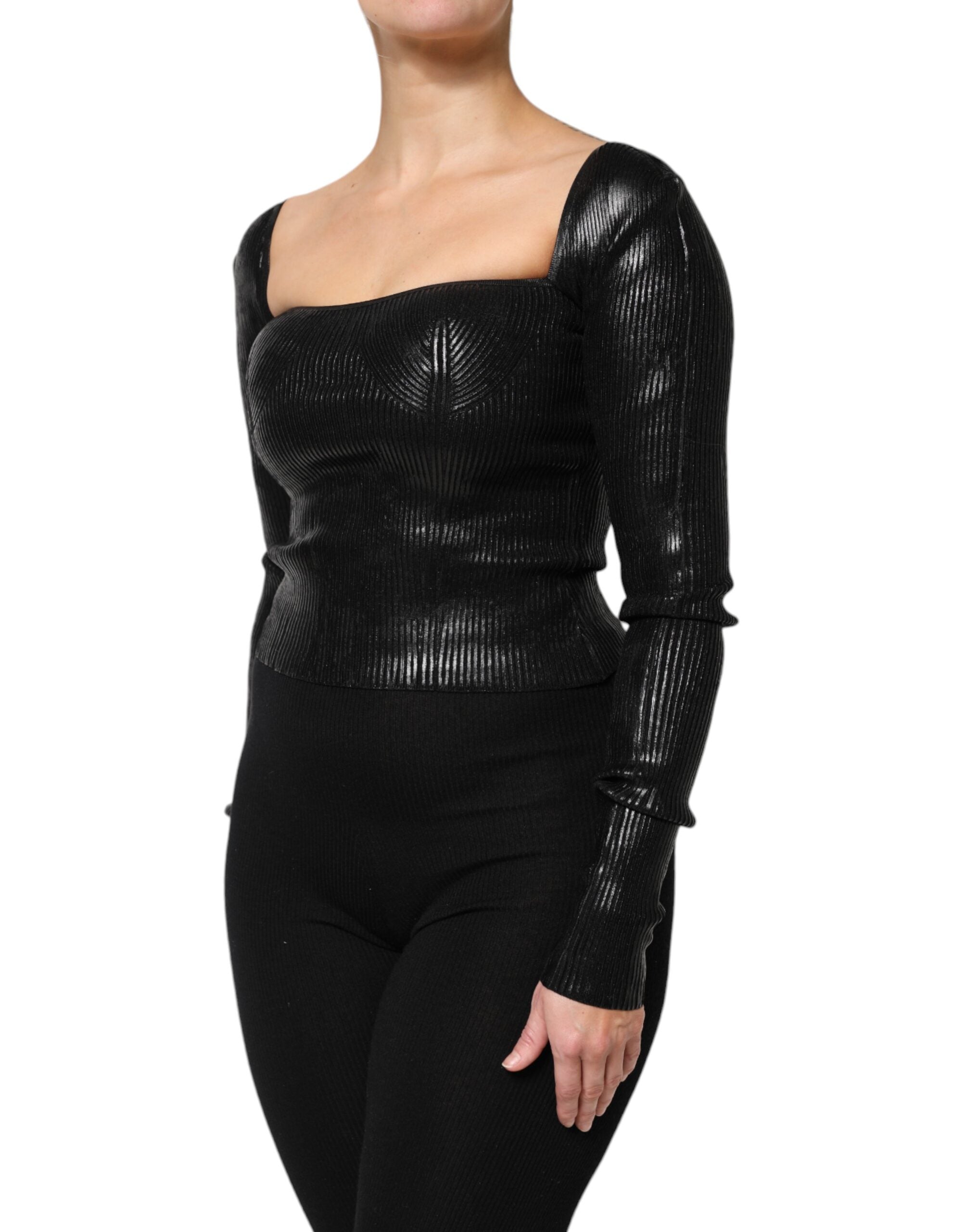 Dolce & Gabbana Schwarzes langärmeliges Blusentop aus Viskose-3