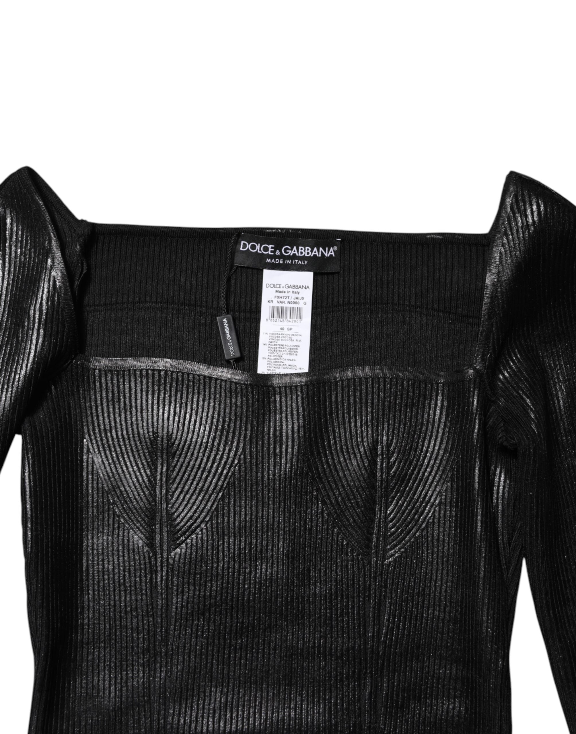 Dolce & Gabbana Schwarzes langärmeliges Blusentop aus Viskose-8
