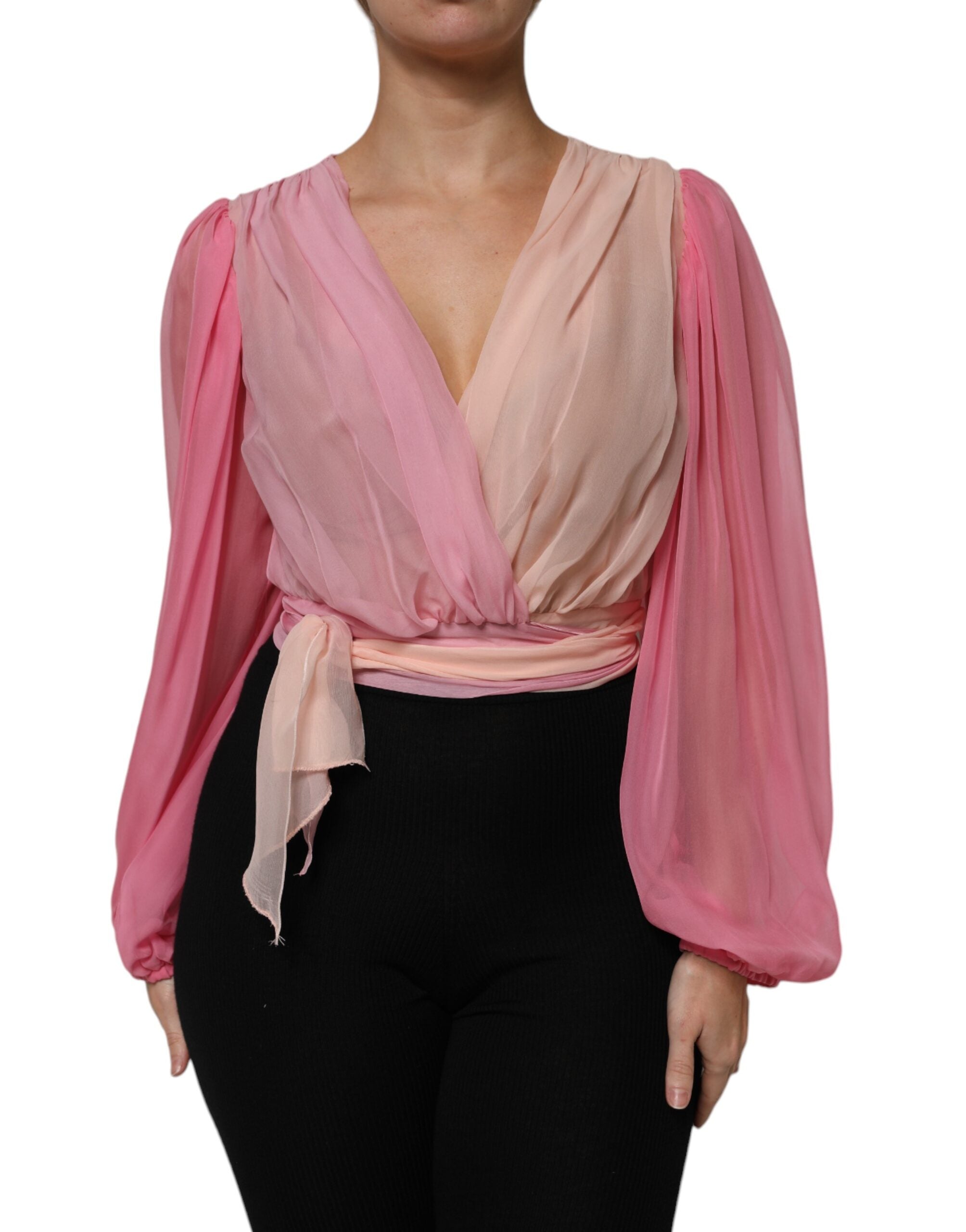 Blusa rosa Dolce & Gabbana con escote en V profundo y mangas largas-1