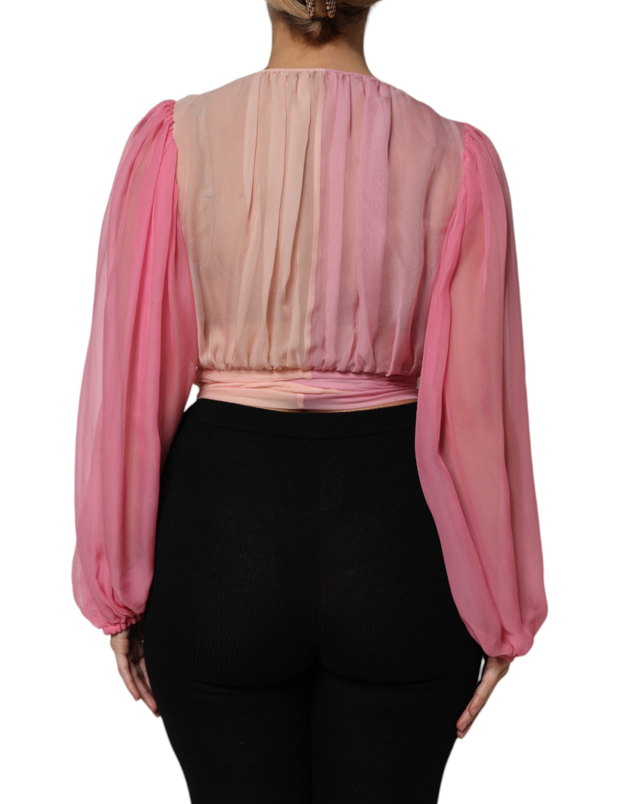 Blusa rosa Dolce & Gabbana con escote en V profundo y mangas largas-4