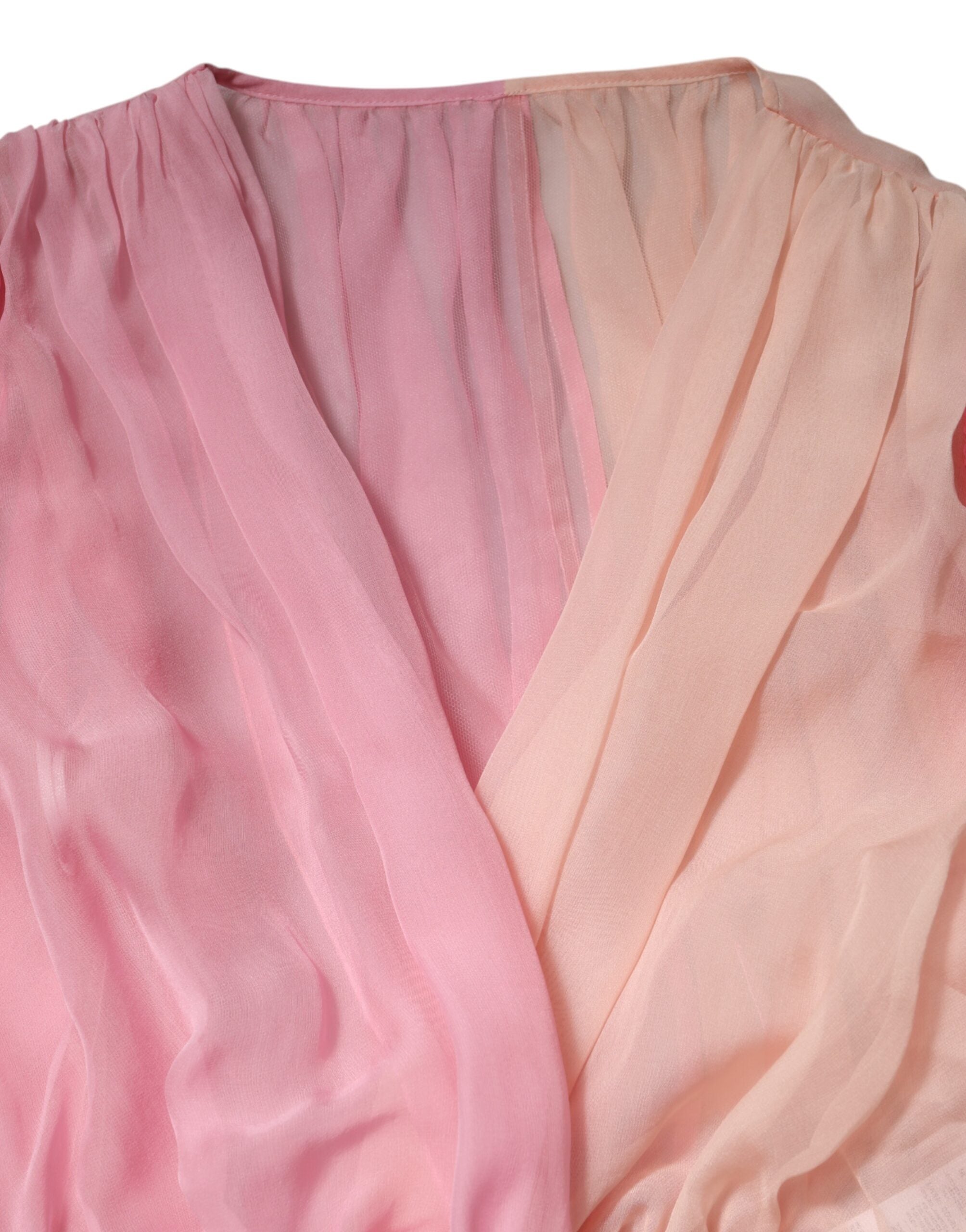 Blusa rosa Dolce & Gabbana con escote en V profundo y mangas largas-7