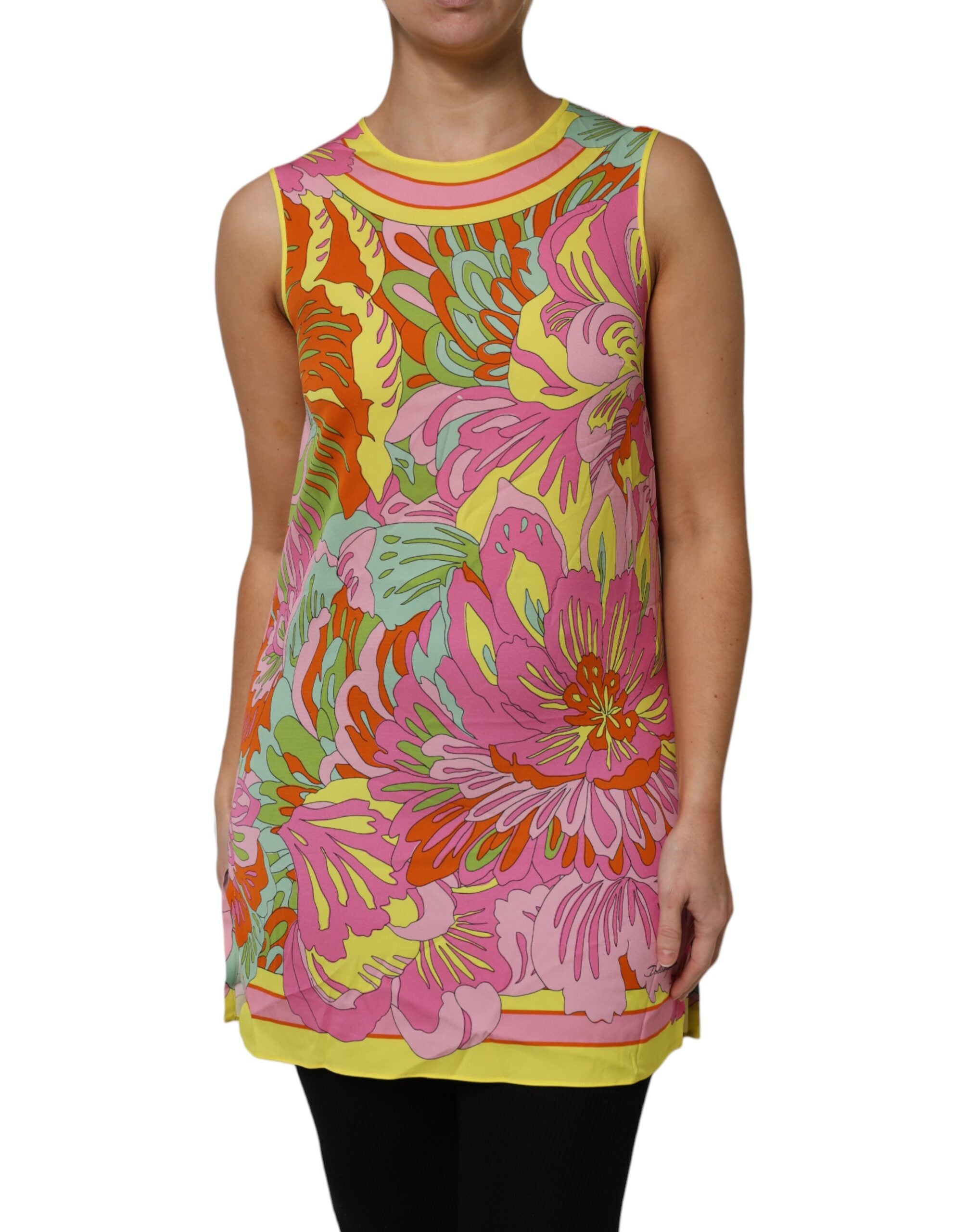 Dolce & Gabbana Multicolor Floral Round Neck Sleeveless Top-2