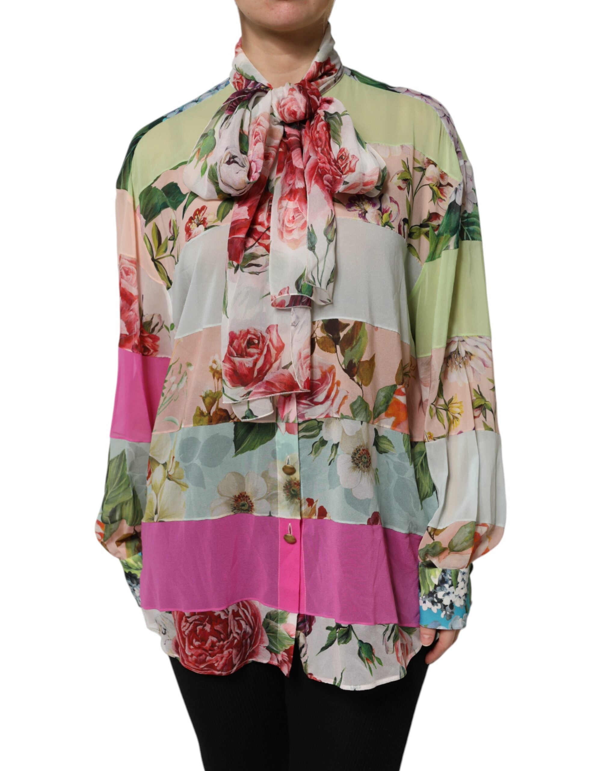 Dolce & Gabbana Multicolor Floral Patchwork Langarmshirt-1