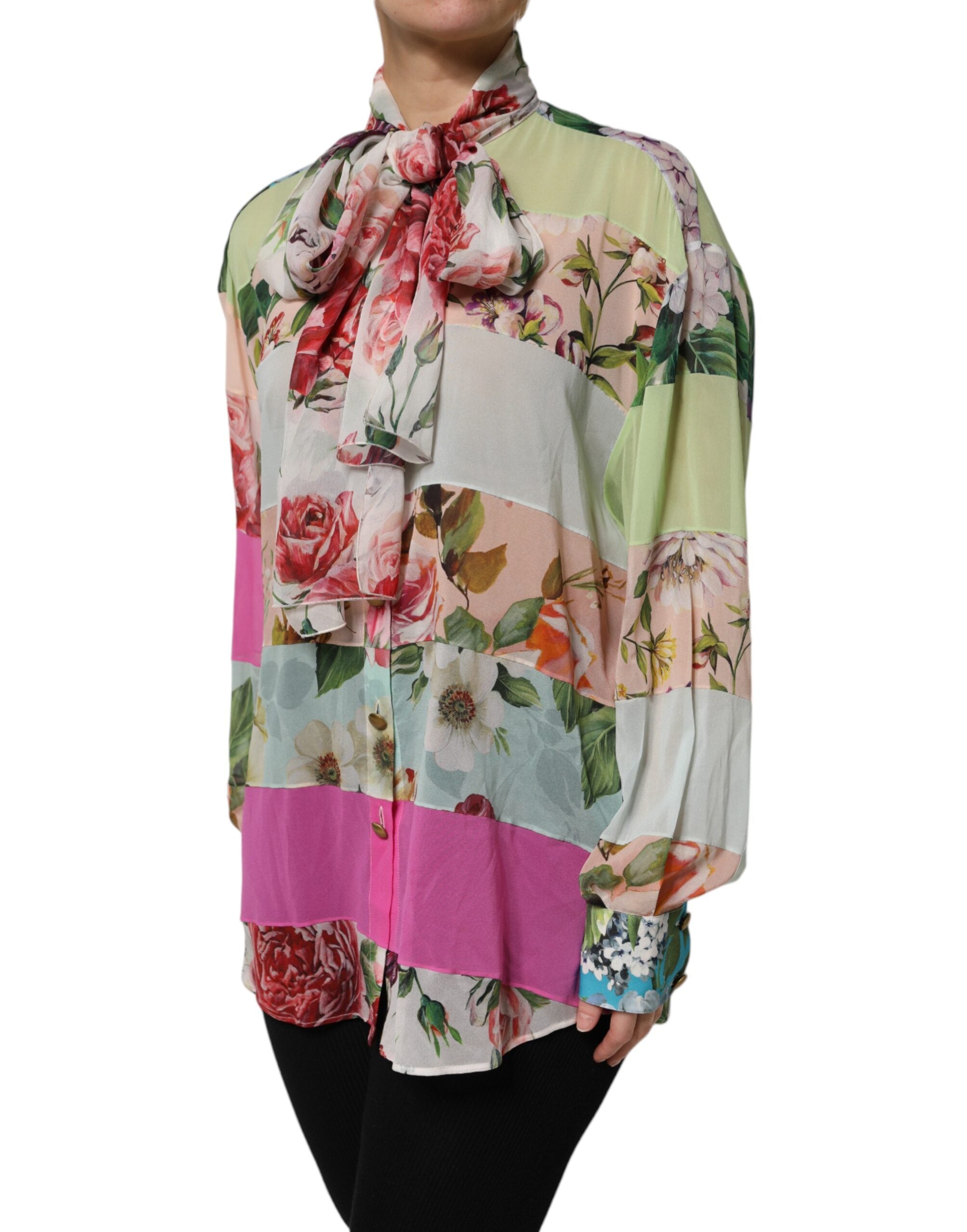 Dolce & Gabbana Multicolor Floral Patchwork Langarmshirt-3